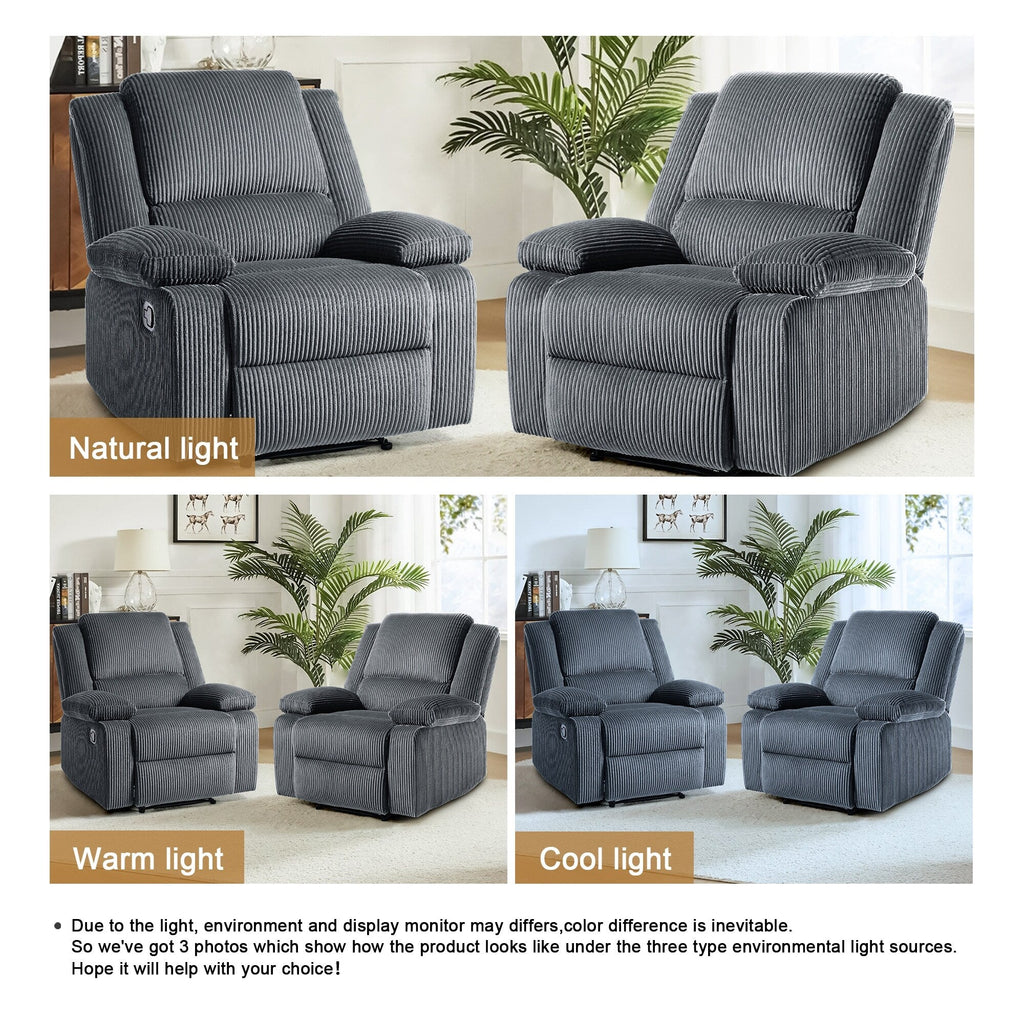 2 Set Corduroy Manual Recliner Glider Club Chair with Footrest