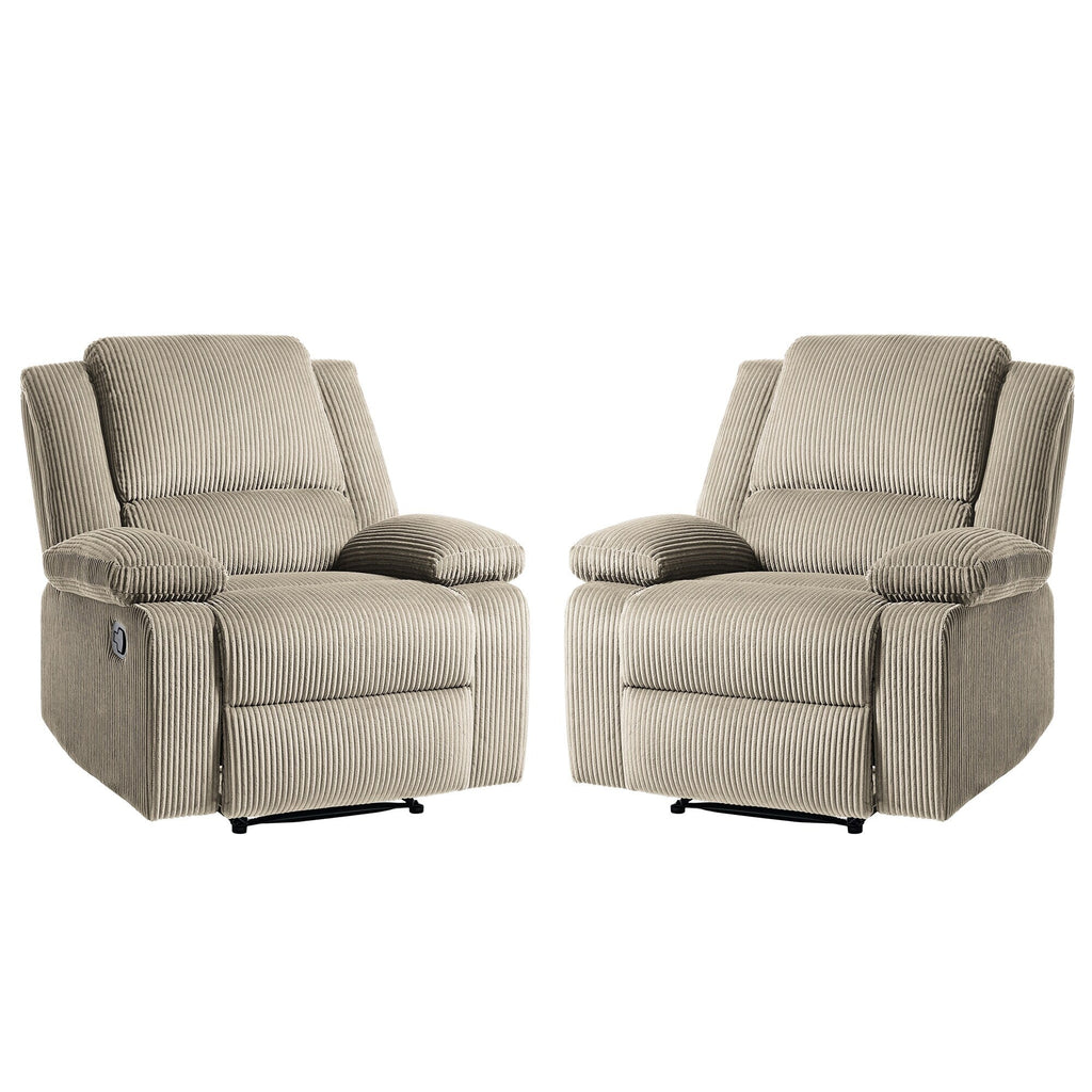 2 Set Corduroy Manual Recliner Glider Club Chair with Footrest