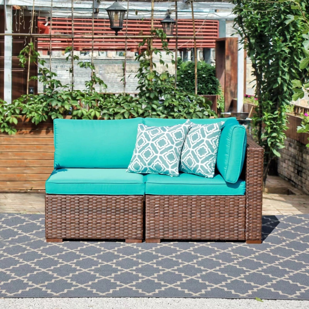 Ensemble de canapé d'angle sectionnel en osier pour patio, 2 pièces