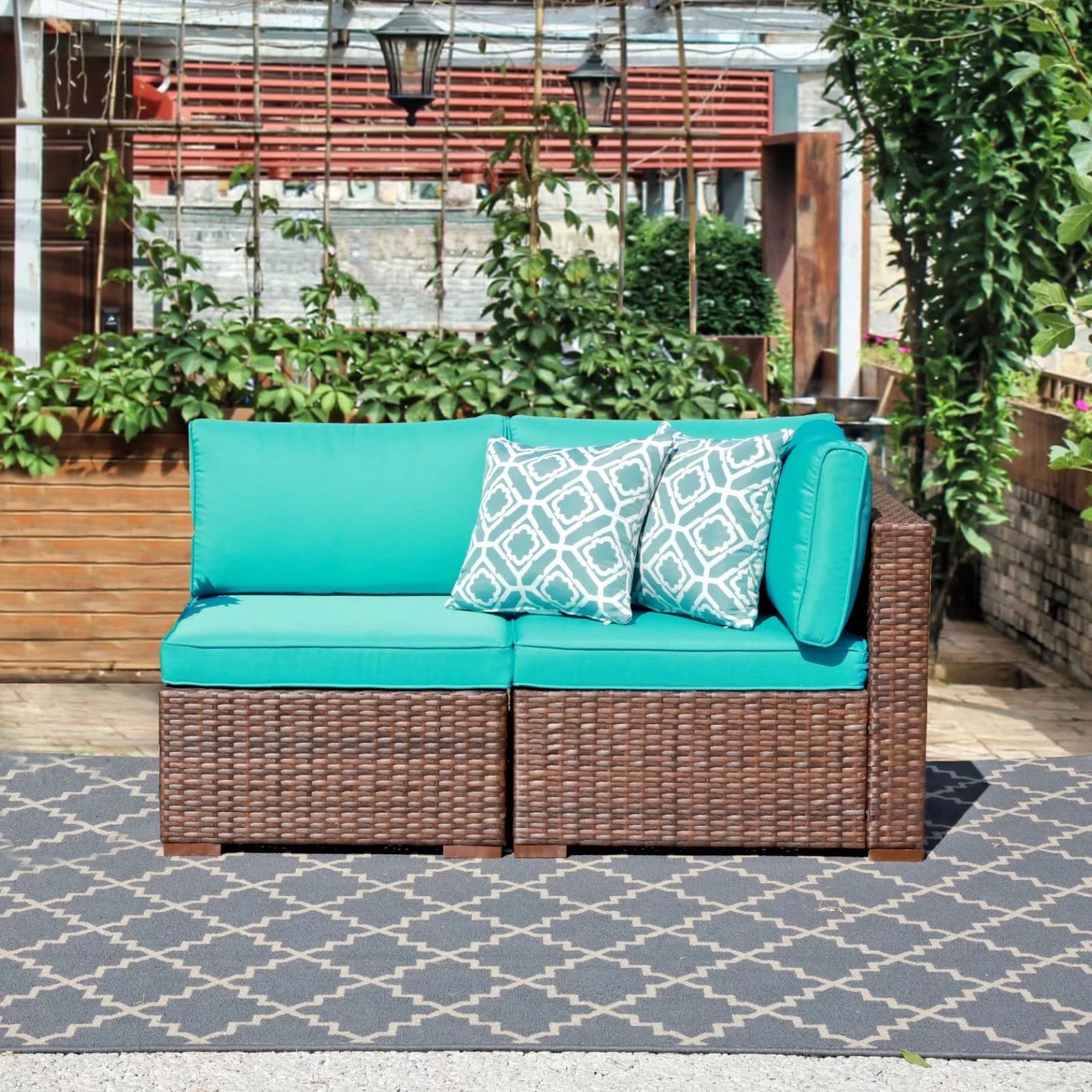 Ensemble de canapé d'angle sectionnel en osier pour patio, 2 pièces