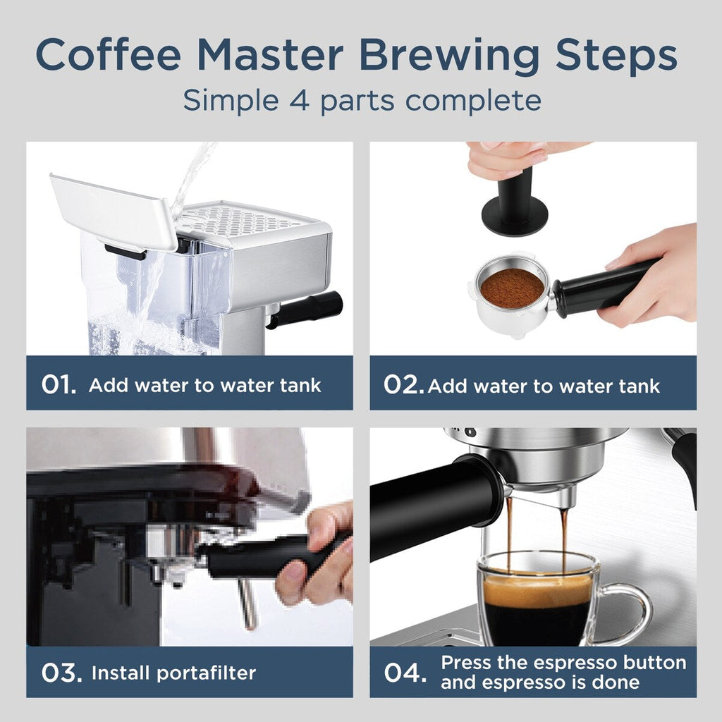 Machine à expresso semi-automatique en acier inoxydable argenté de 20 tasses avec réservoir d'eau de 0,5 gallon