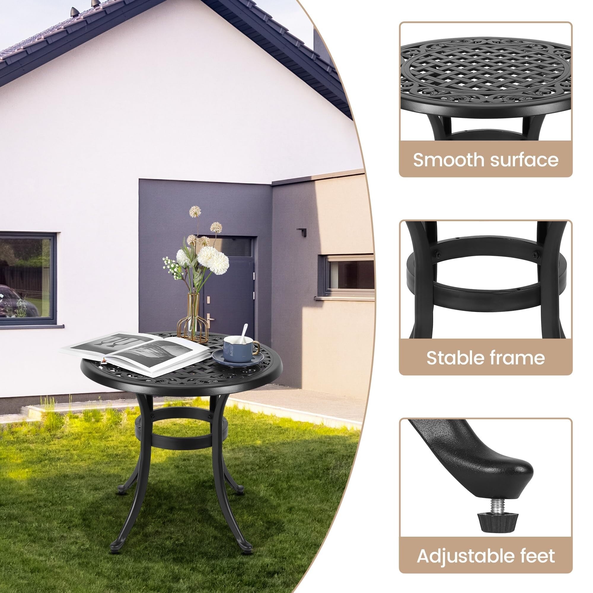23.22 Round Cast Aluminum Outdoor Bistro Table，Mosaic Outdoor Round Side Table