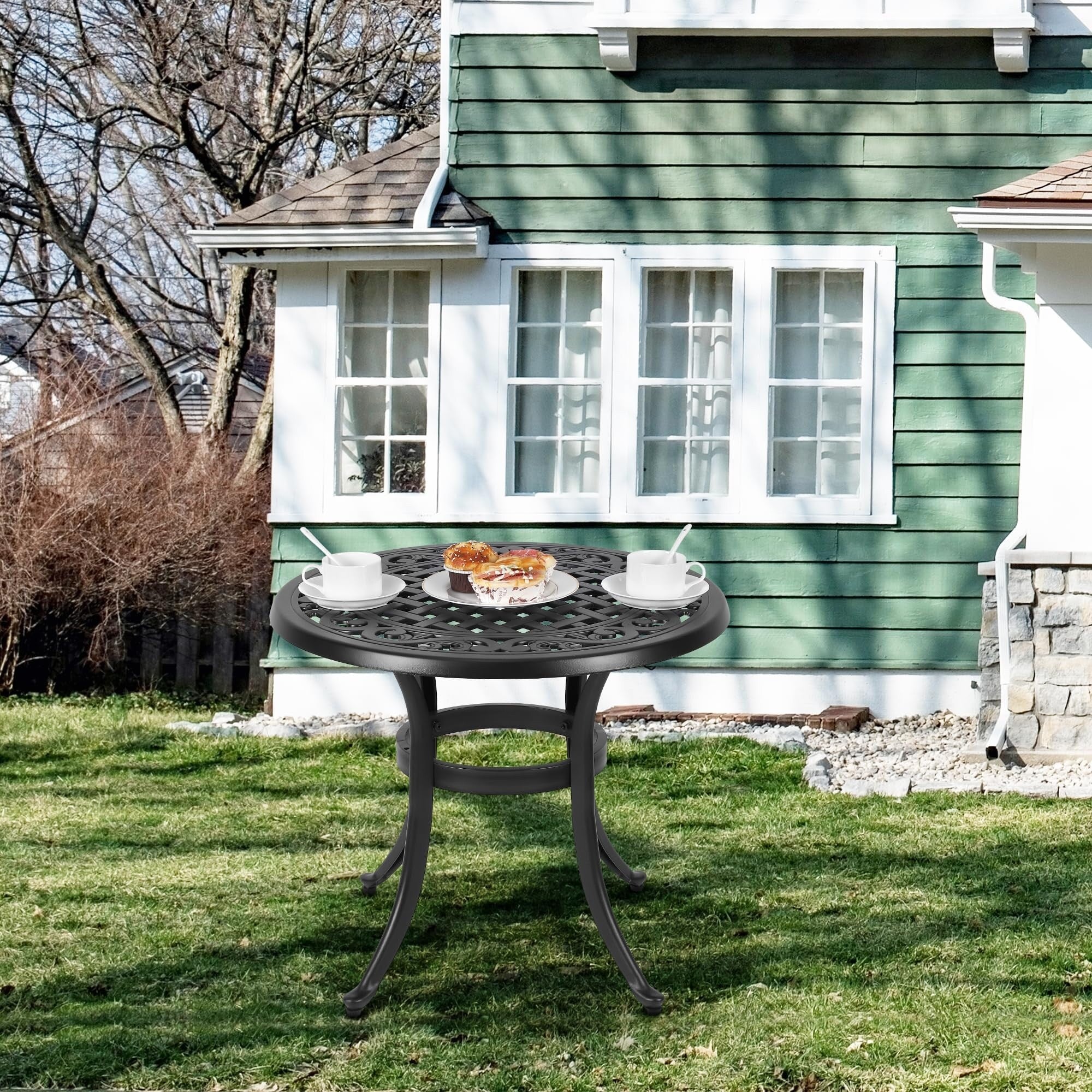 23.22 Round Cast Aluminum Outdoor Bistro Table，Mosaic Outdoor Round Side Table