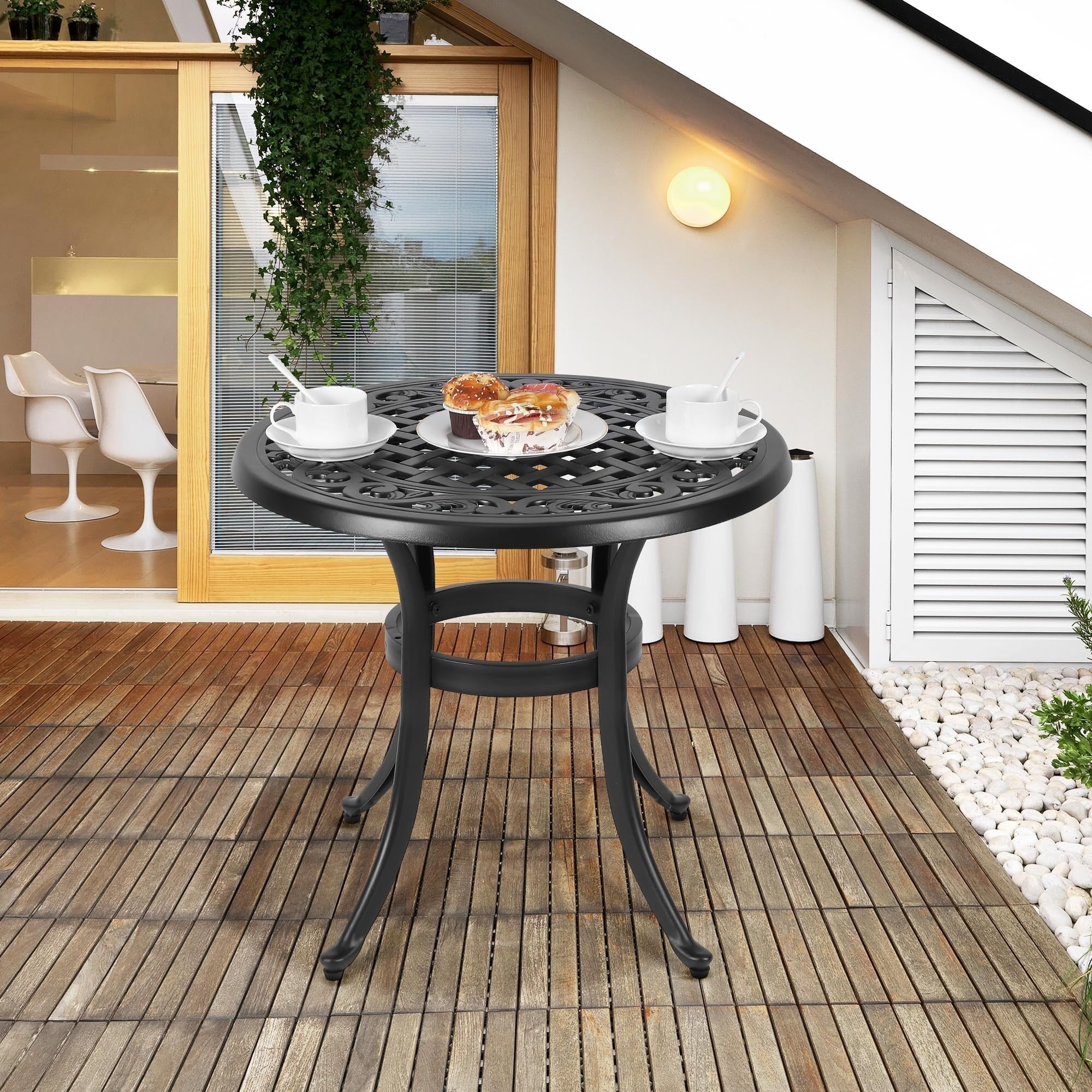 23.22 Round Cast Aluminum Outdoor Bistro Table，Mosaic Outdoor Round Side Table