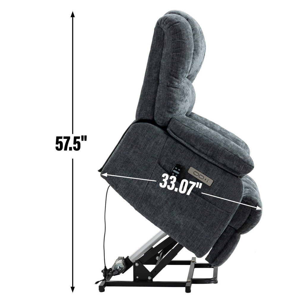 Fauteuil inclinable électrique de grande taille en chenille avec siège large et dossier haut, massage par vibration à 8 points et chauffage lombaire