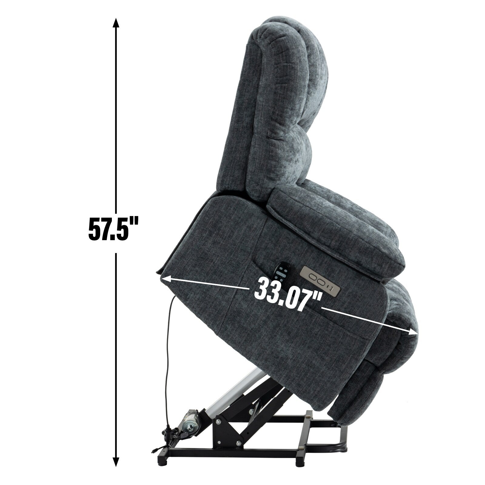 Fauteuil inclinable électrique de grande taille en chenille avec siège large et dossier haut, massage par vibration à 8 points et chauffage lombaire