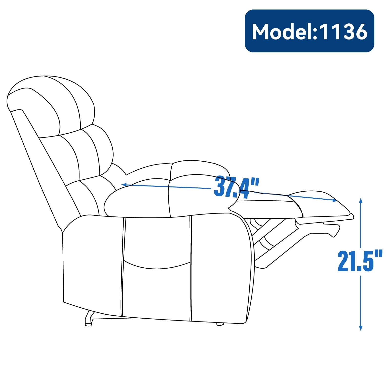 Fauteuil inclinable électrique de grande taille en chenille avec siège large et dossier haut, massage par vibration à 8 points et chauffage lombaire