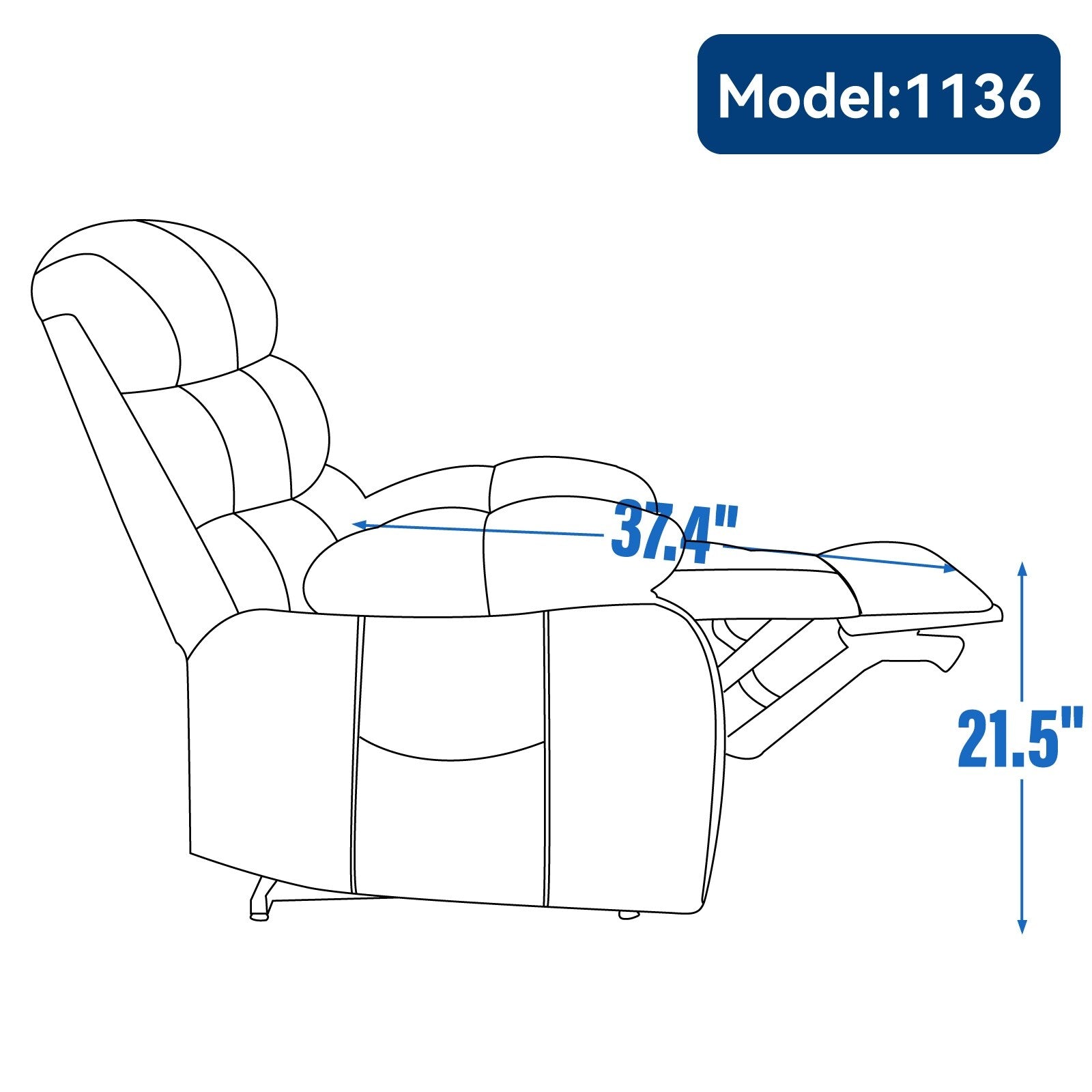 Fauteuil inclinable électrique de grande taille en chenille avec siège large et dossier haut, massage par vibration à 8 points et chauffage lombaire