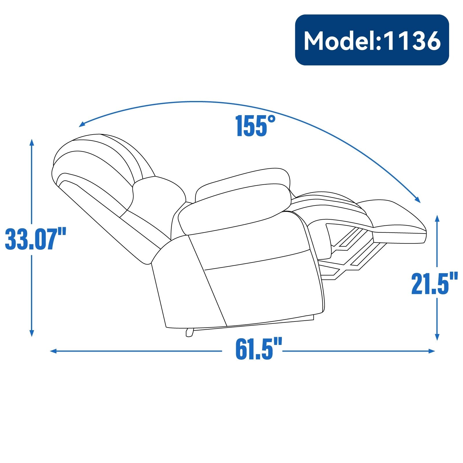 Fauteuil inclinable électrique de grande taille en chenille avec siège large et dossier haut, massage par vibration à 8 points et chauffage lombaire