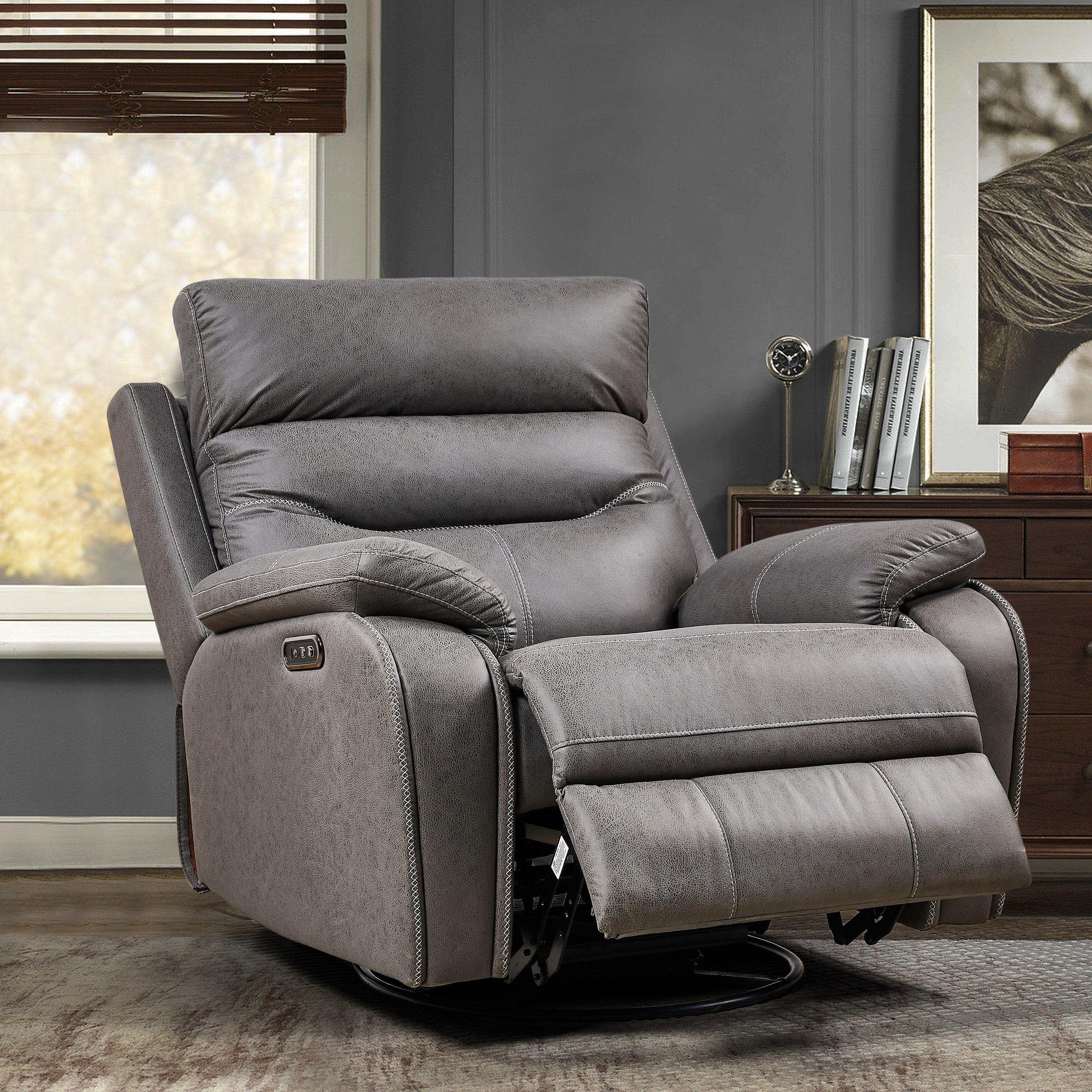 Fauteuil inclinable pivotant à 240° avec double moteur, appui-tête électrique, positions d'inclinaison infinies, ports de chargement USB et repose-pieds