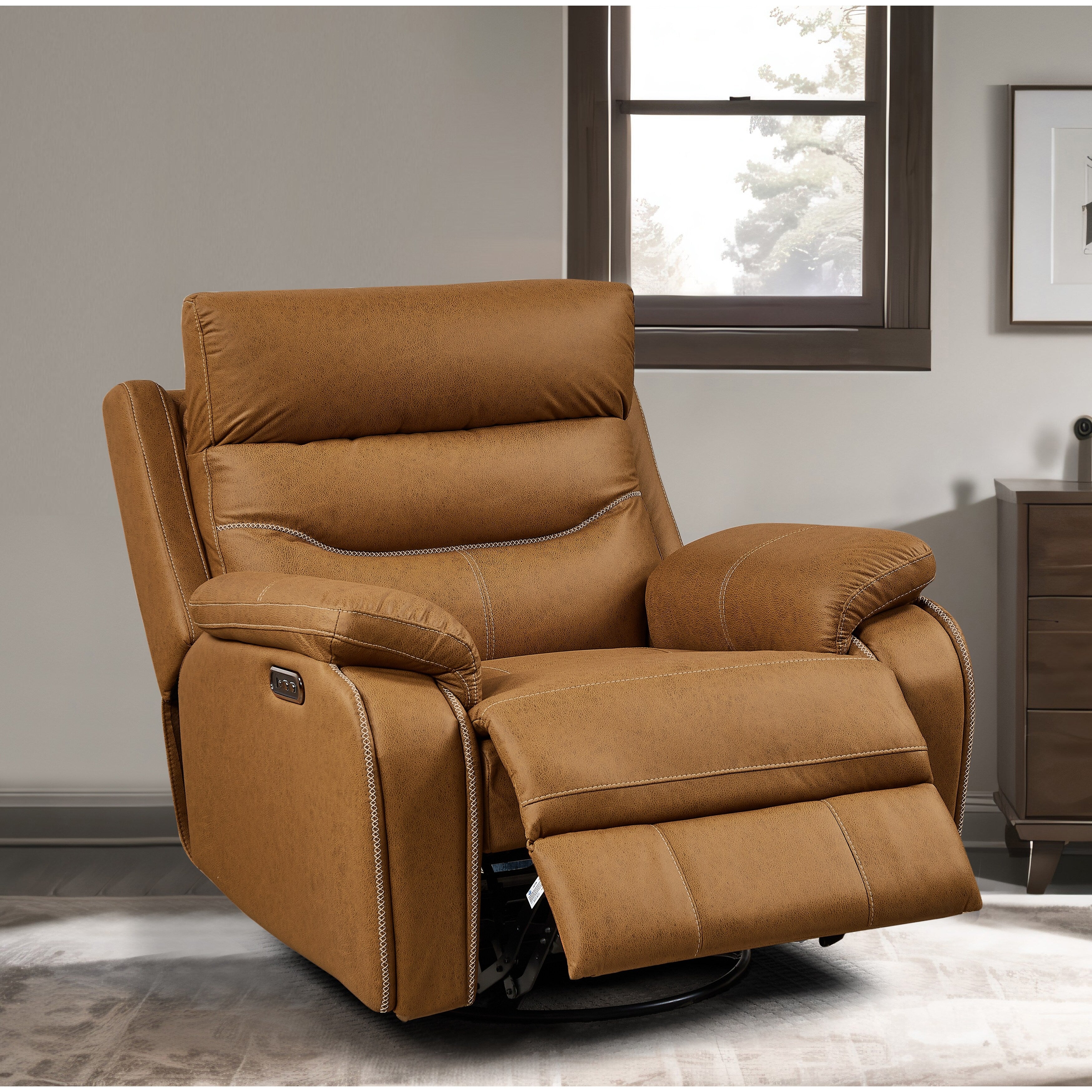 Fauteuil inclinable pivotant à 240° avec double moteur, appui-tête électrique, positions d'inclinaison infinies, ports de chargement USB et repose-pieds