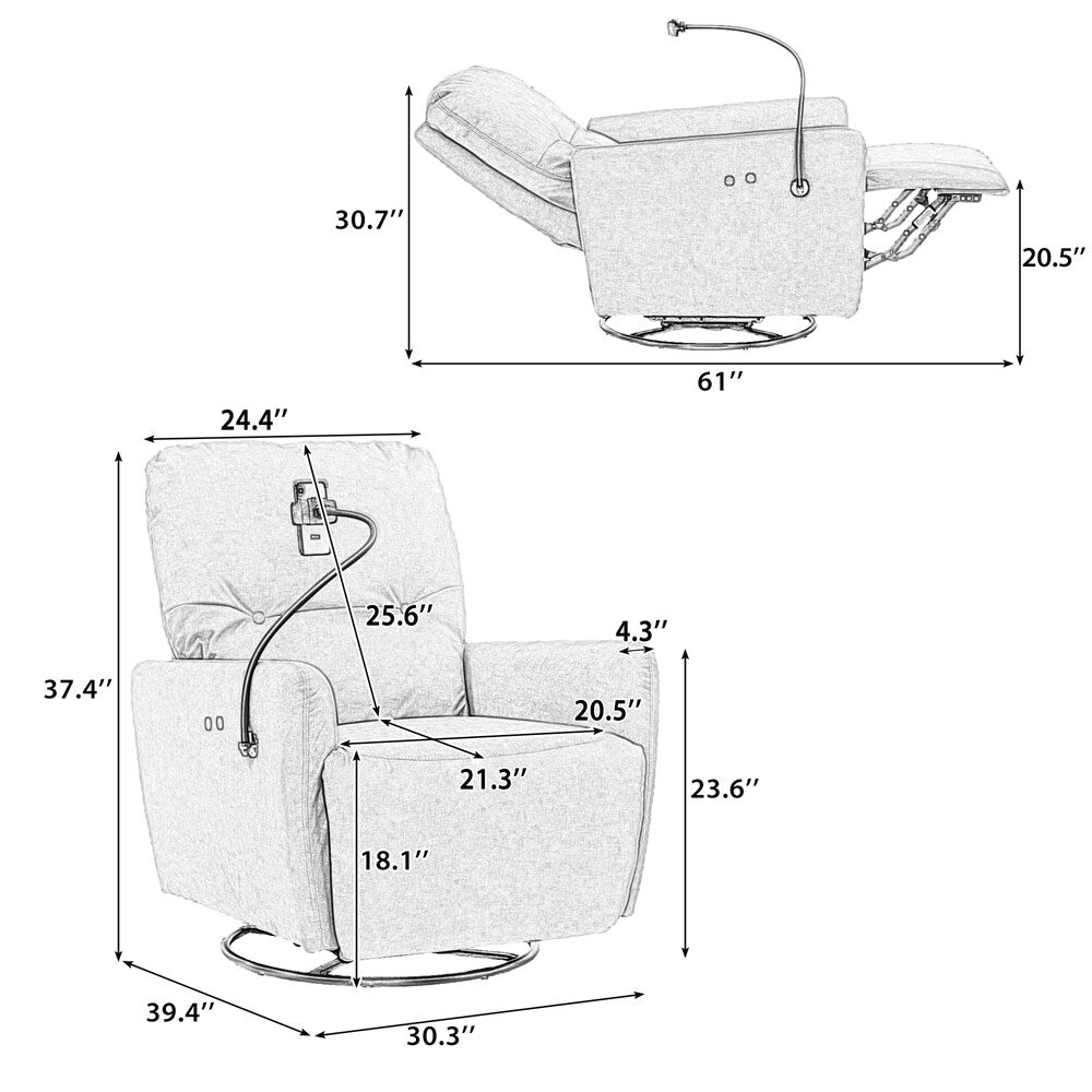 Fauteuil inclinable électrique pivotant à 270 degrés avec support de téléphone