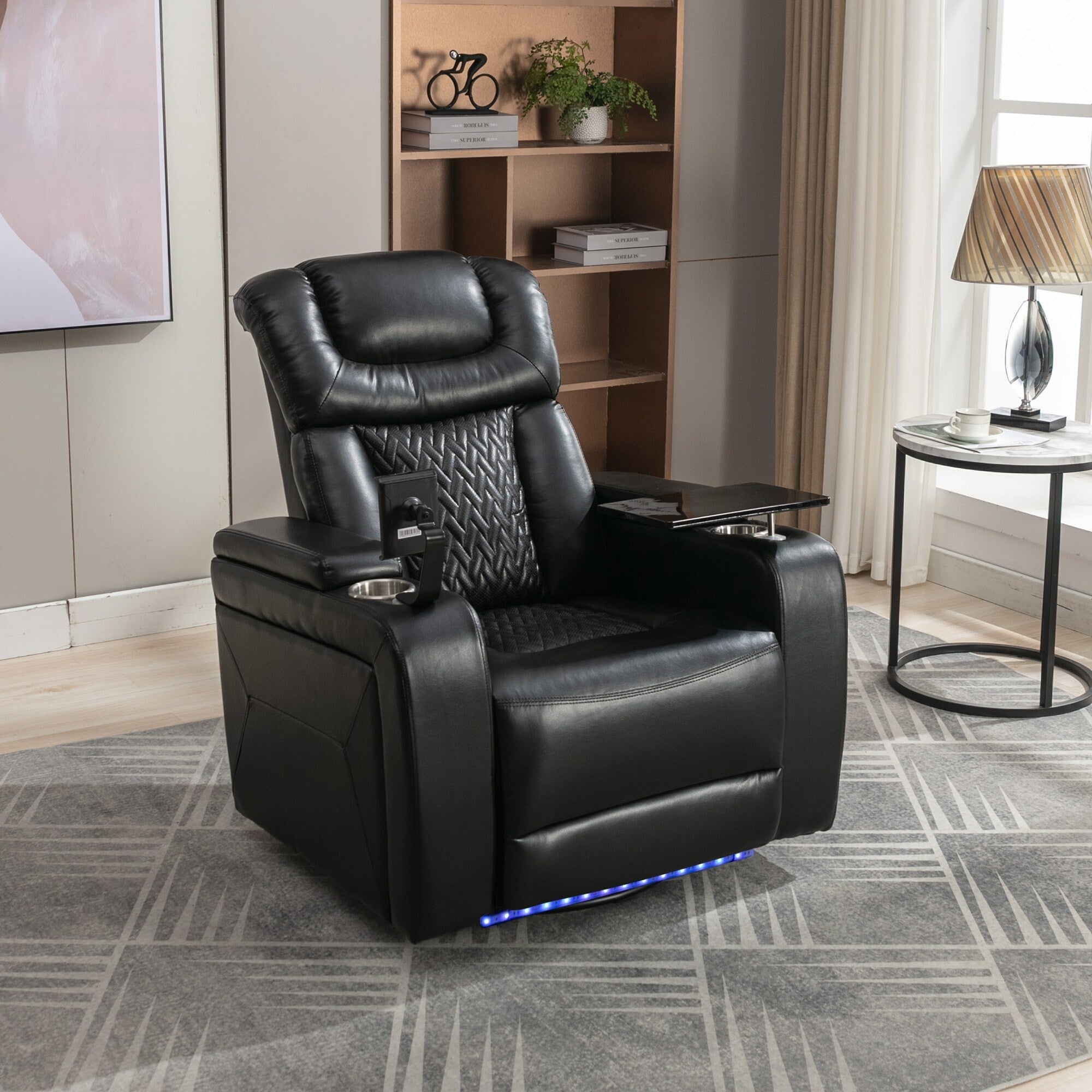 Fauteuil inclinable électrique pivotant à 270 degrés, siège individuel, fauteuil inclinable pour home cinéma, avec plateau, support pour téléphone, porte-gobelet et port USB