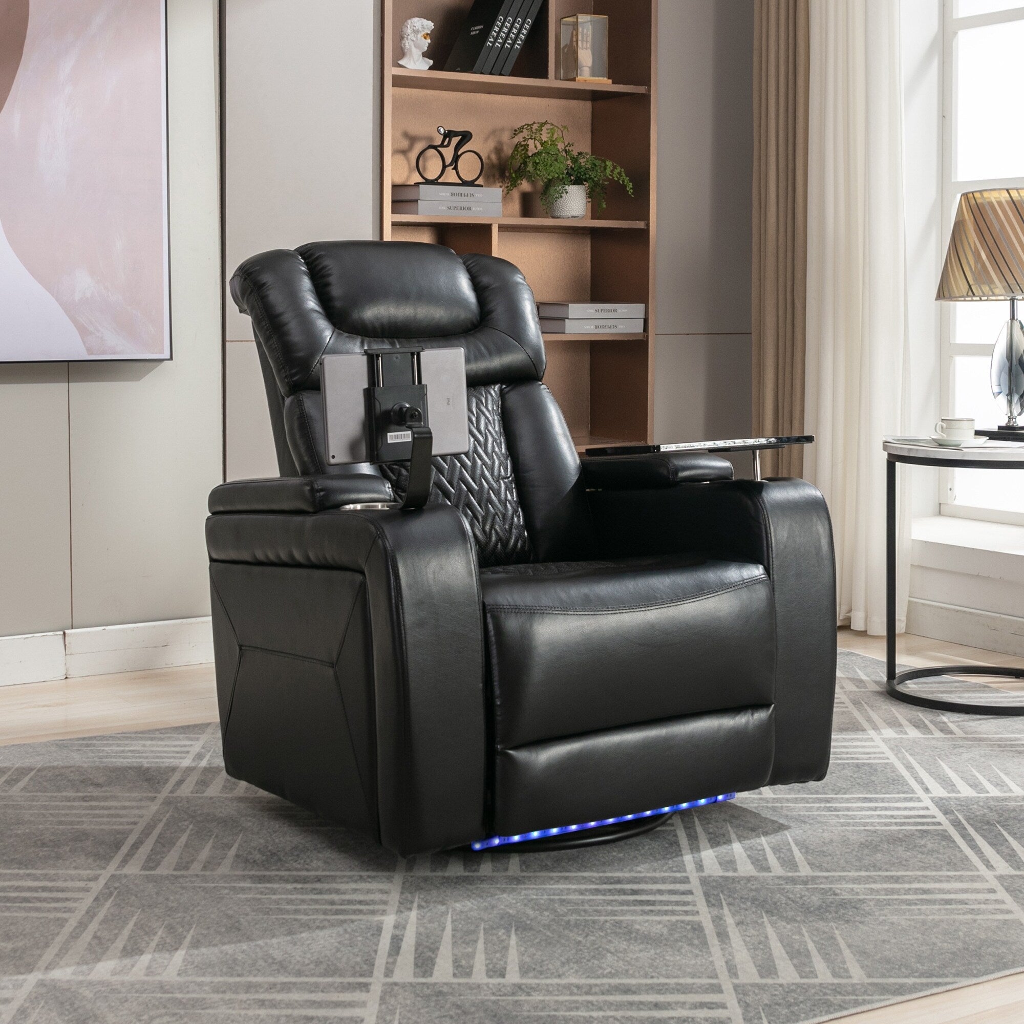 Fauteuil inclinable électrique pivotant à 270 degrés, siège individuel, fauteuil inclinable pour home cinéma, avec plateau, support pour téléphone, porte-gobelet et port USB