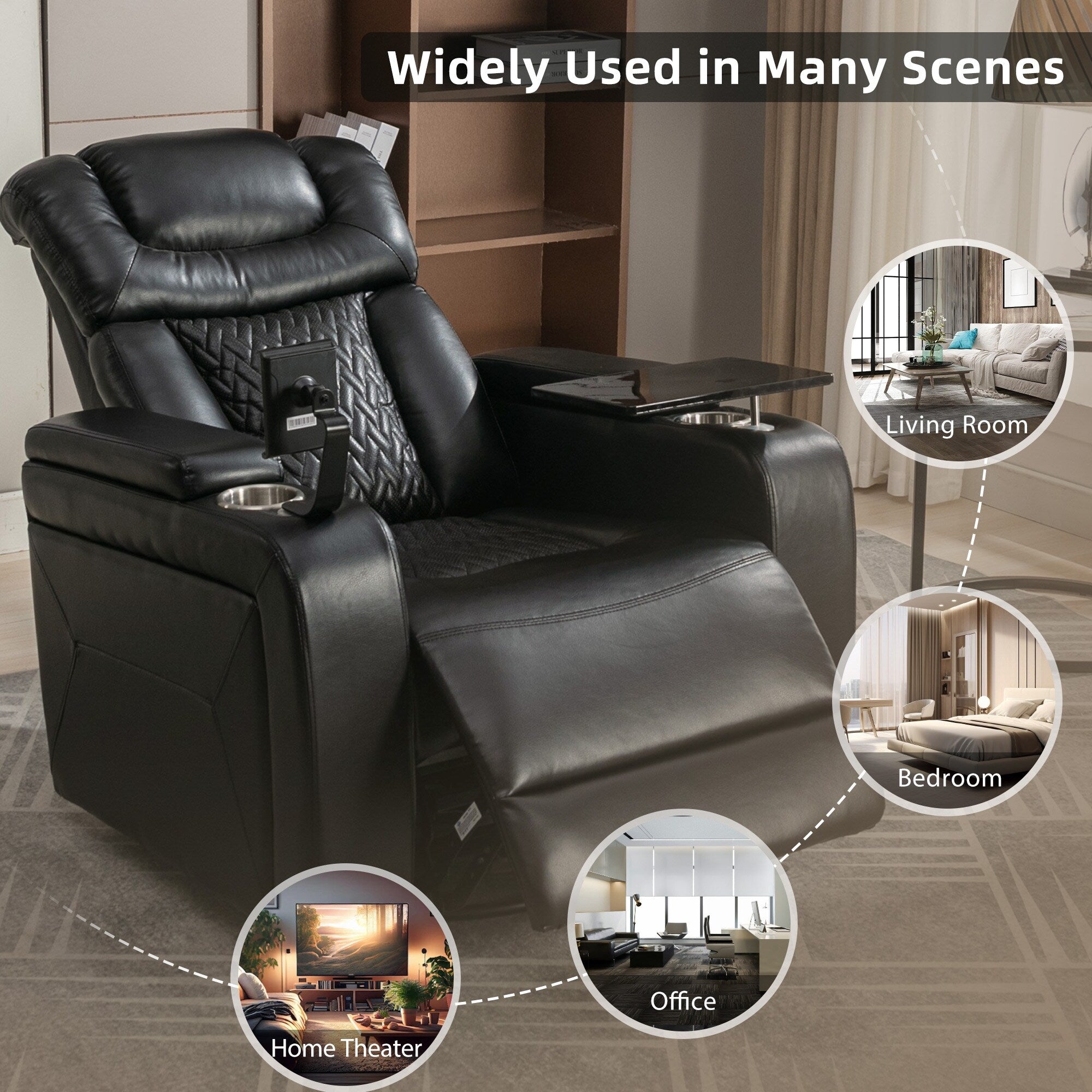 Fauteuil inclinable électrique pivotant à 270 degrés, siège individuel, fauteuil inclinable pour home cinéma, avec plateau, support pour téléphone, porte-gobelet et port USB
