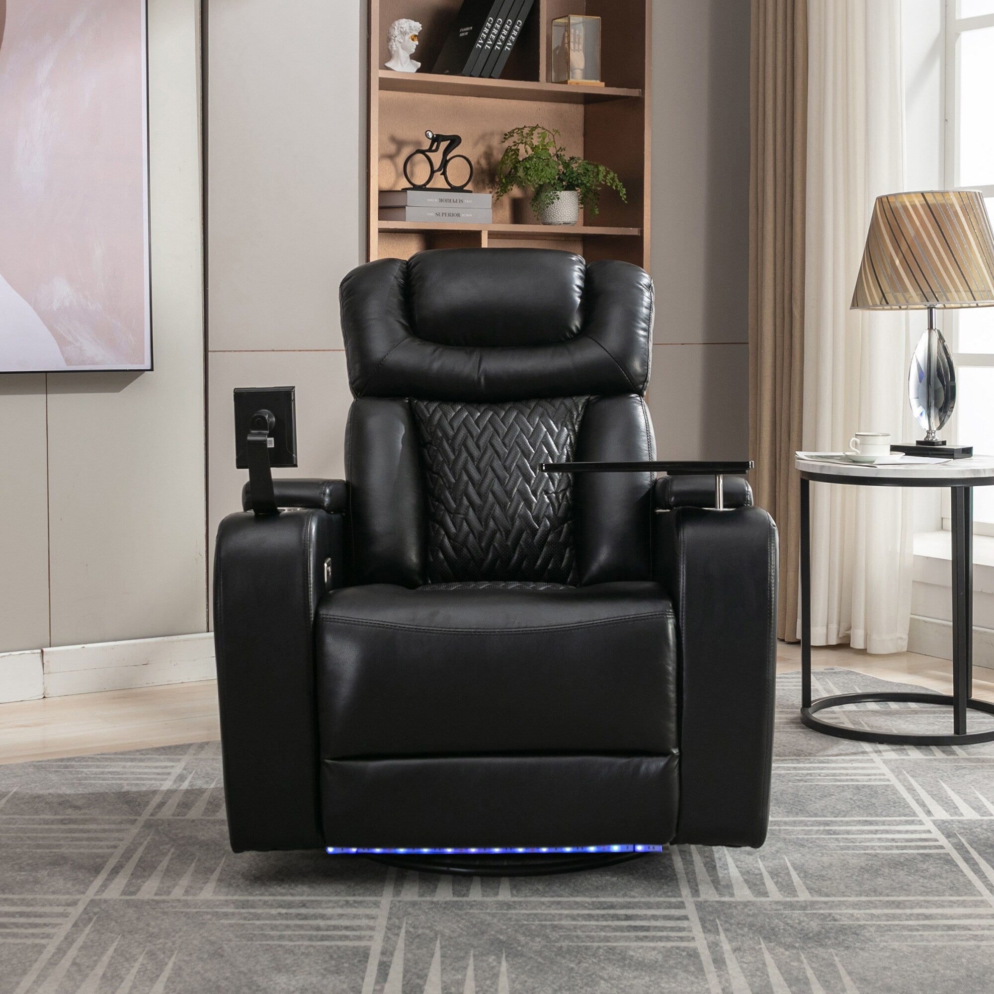 Fauteuil inclinable électrique pivotant à 270 degrés, siège individuel, fauteuil inclinable pour home cinéma, avec plateau, support pour téléphone, porte-gobelet et port USB
