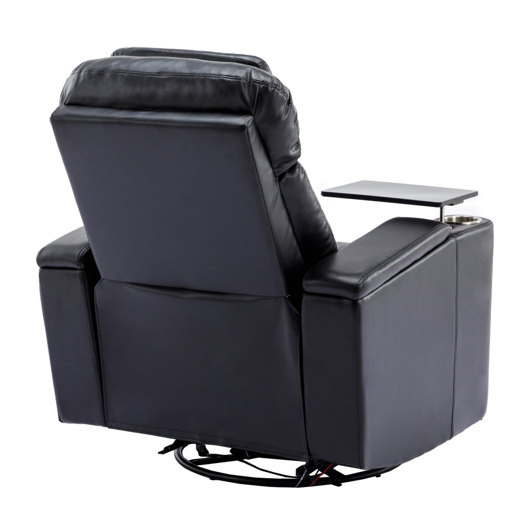 Fauteuil inclinable pivotant à 270°, siège home cinéma avec rangement dissimulé pour les accoudoirs, bande lumineuse LED et porte-gobelet