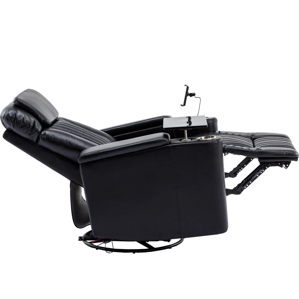Fauteuil inclinable pivotant à 270°, siège home cinéma avec rangement dissimulé pour les accoudoirs, bande lumineuse LED et porte-gobelet