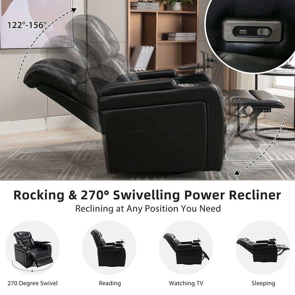 Fauteuil inclinable électrique pivotant à 270°, fauteuil multimédia avec multi-plateau et rangement