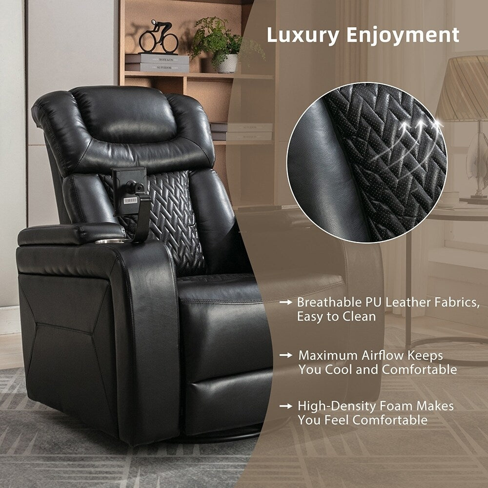 Fauteuil inclinable électrique pivotant à 270°, fauteuil multimédia avec multi-plateau et rangement