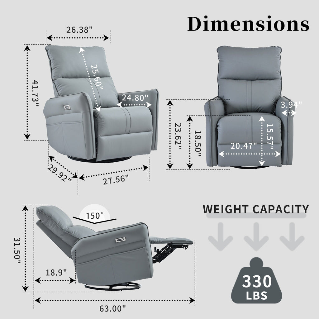 Fauteuil inclinable électrique pivotant à 270° avec ports USB