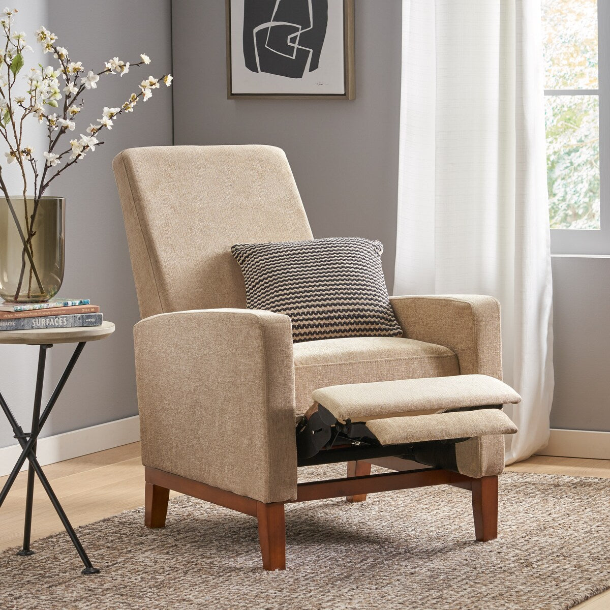 Canapé inclinable classique en bois de 27 pouces de large, fauteuil club manuel et rembourré, meuble de salon