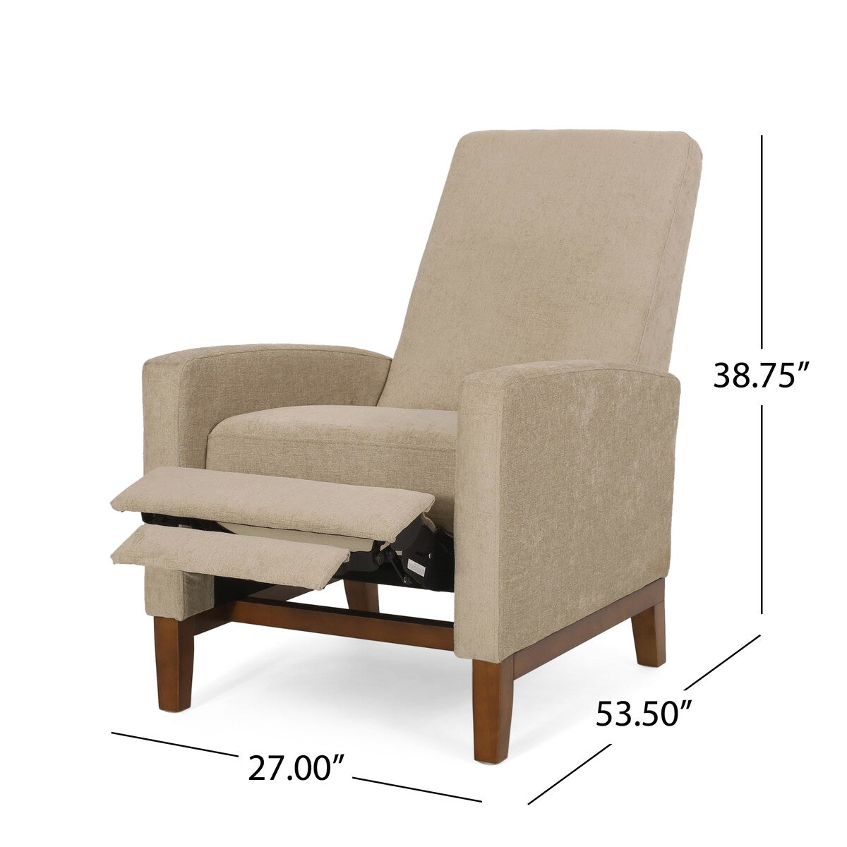 Canapé inclinable classique en bois de 27 pouces de large, fauteuil club manuel et rembourré, meuble de salon