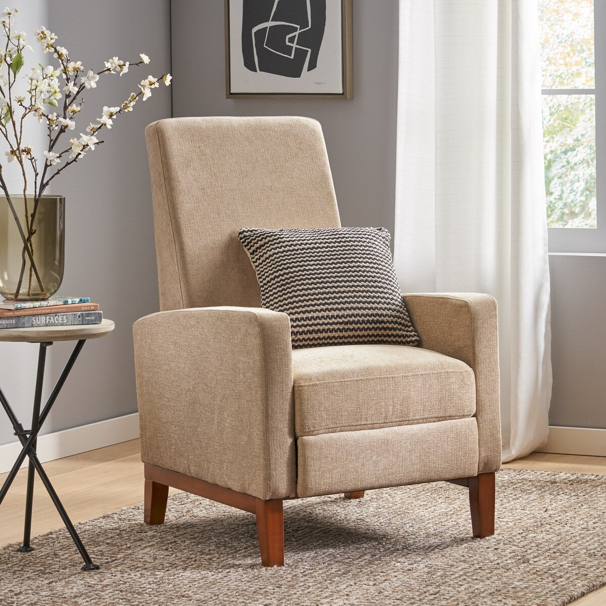Canapé inclinable classique en bois de 27 pouces de large, fauteuil club manuel et rembourré, meuble de salon