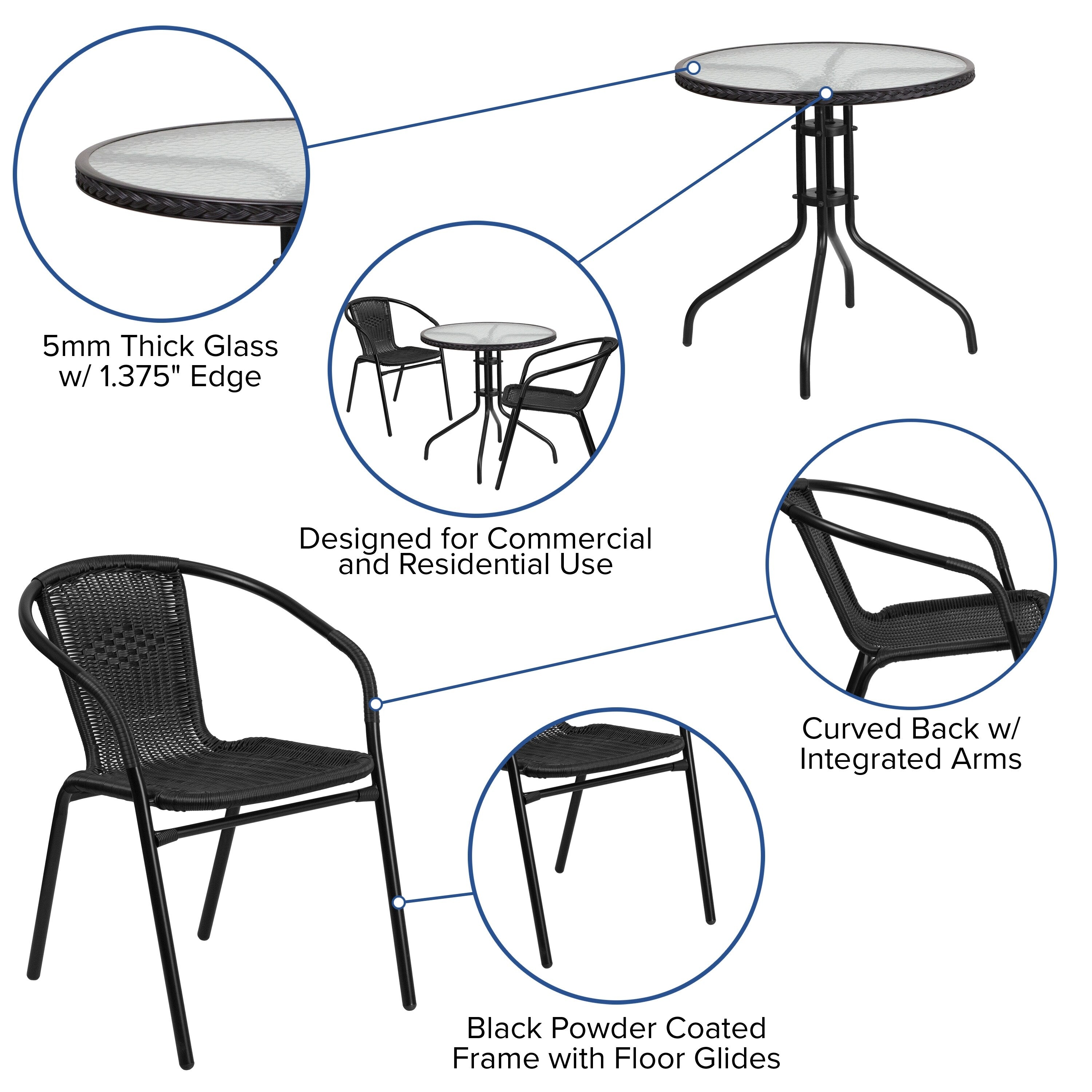 3-piece Outdoor Table/Chair Set - 28.75W x 28.75D x 28H