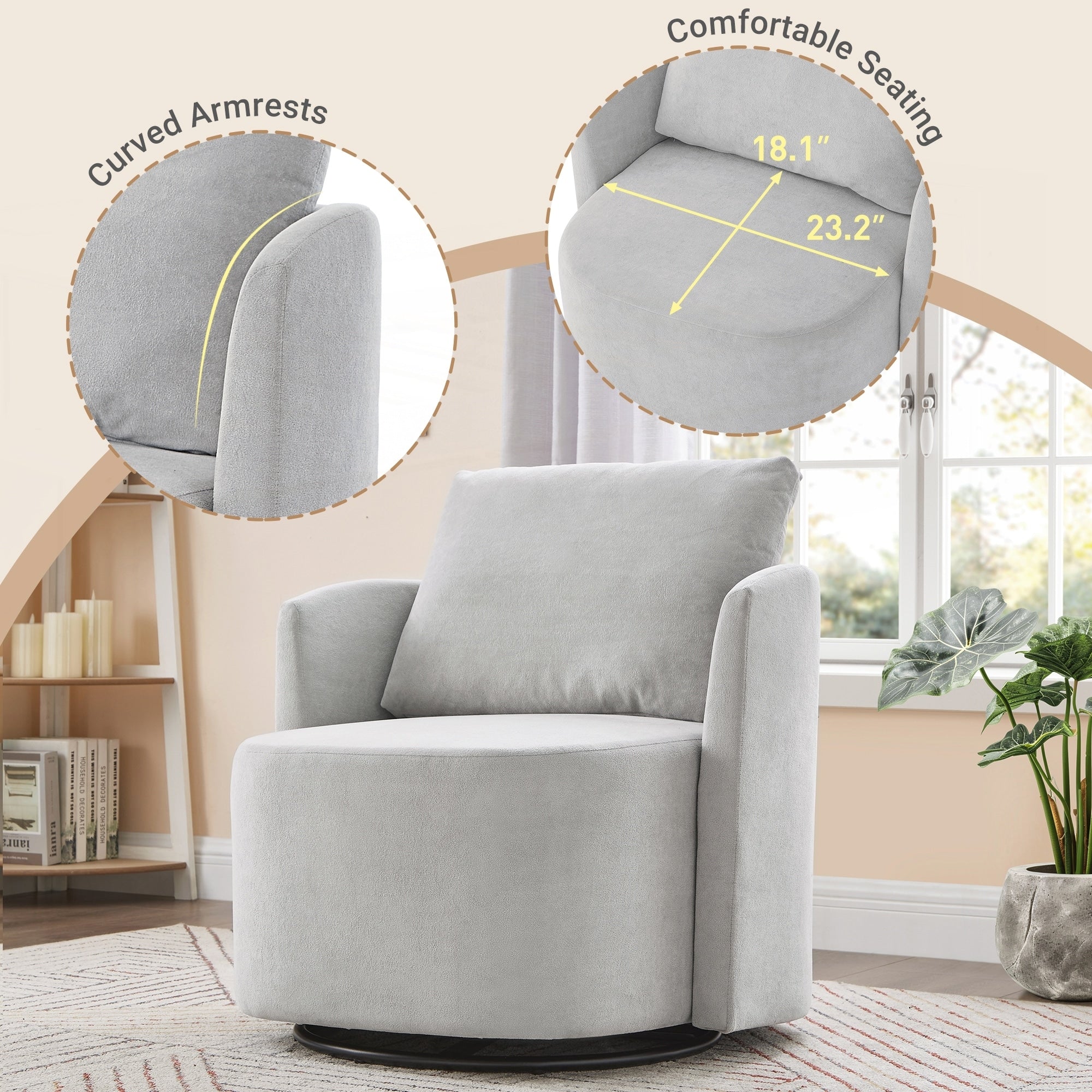 Fauteuil d'appoint en forme de tonneau de 29,9 pouces