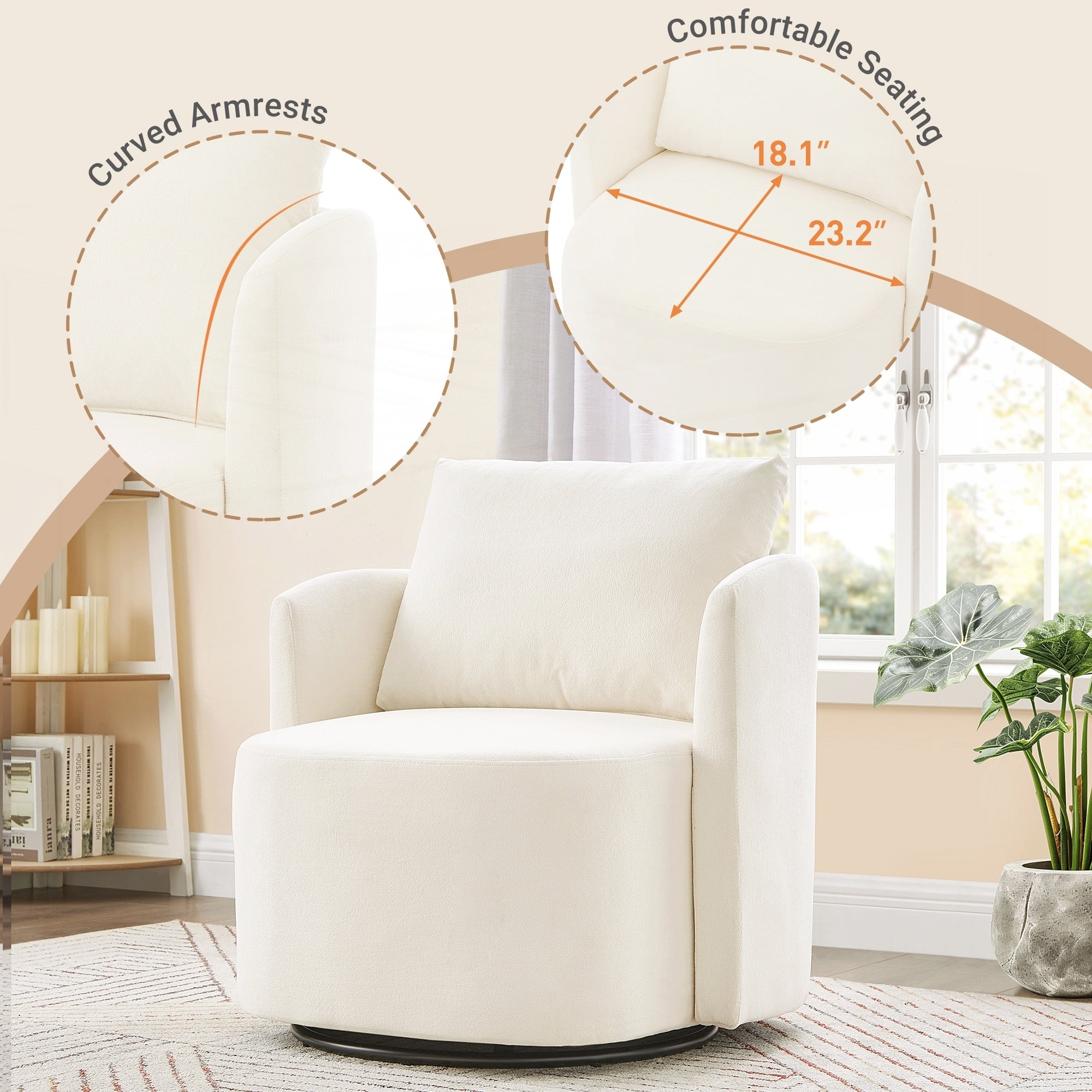 Fauteuil d'appoint en forme de tonneau de 29,9 pouces