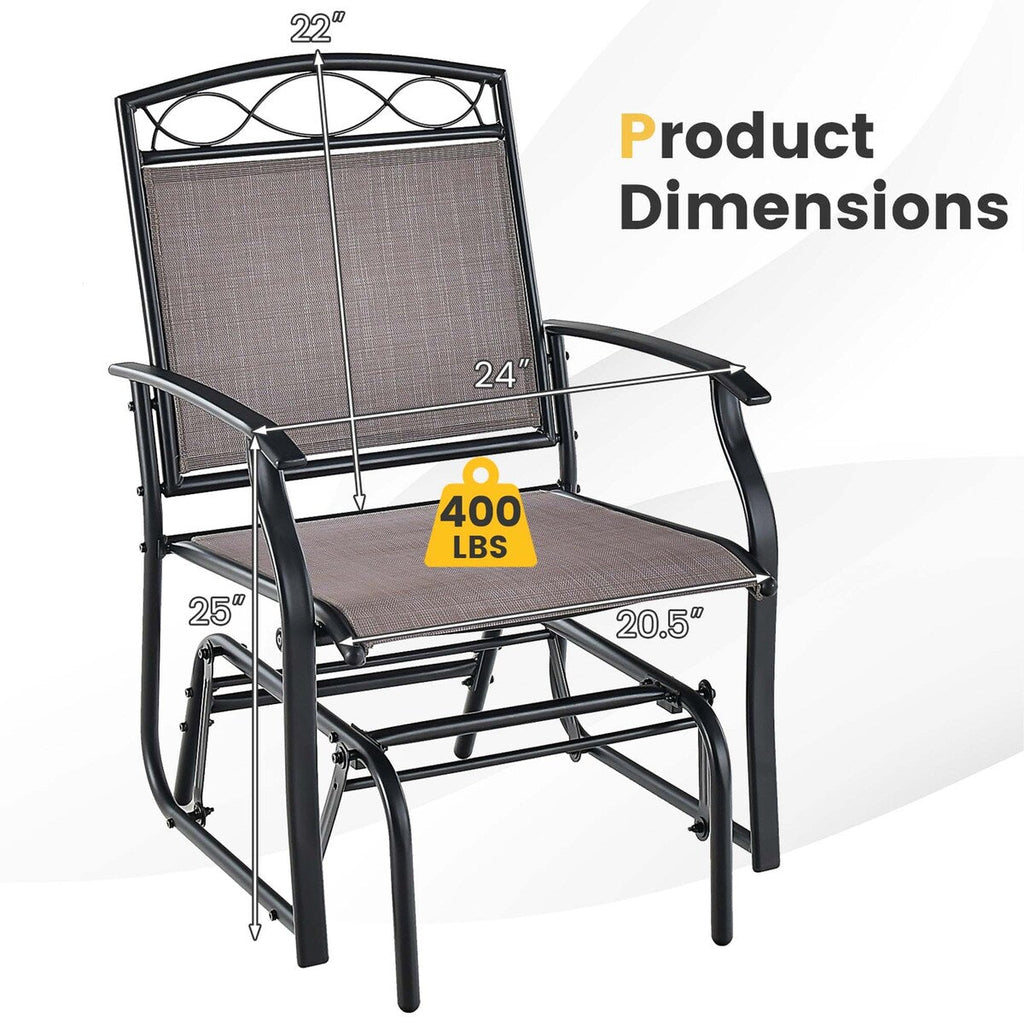 2PCS Patio Glider Set Single Rocking Chair Heavy-Duty Metal Frame