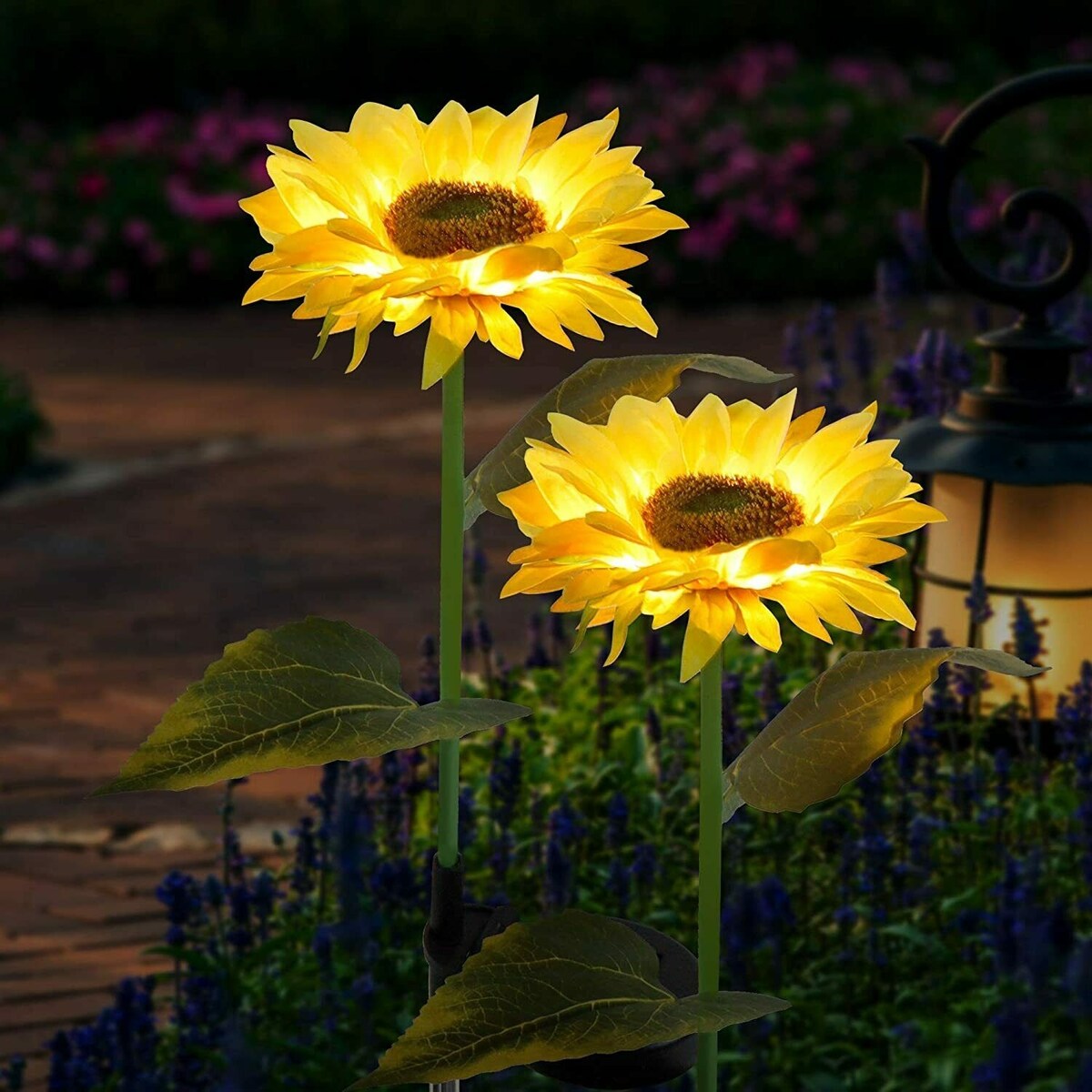 Lot de 2 lampes solaires de jardin à LED en forme de tournesol pour décoration de jardin