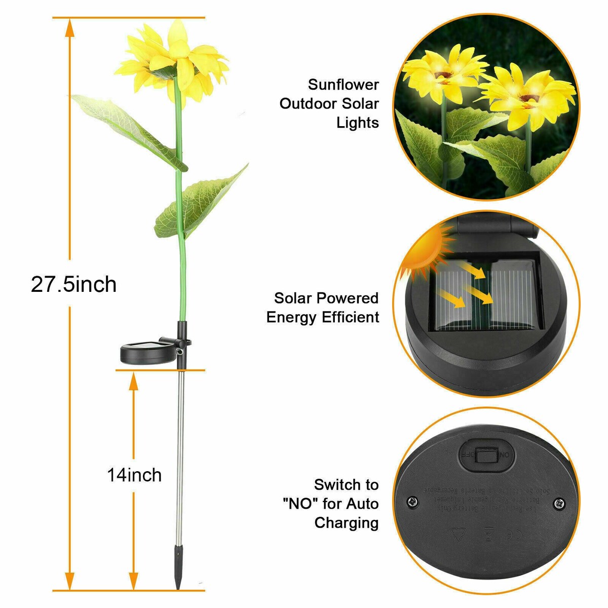 Lot de 2 lampes solaires de jardin à LED en forme de tournesol pour décoration de jardin