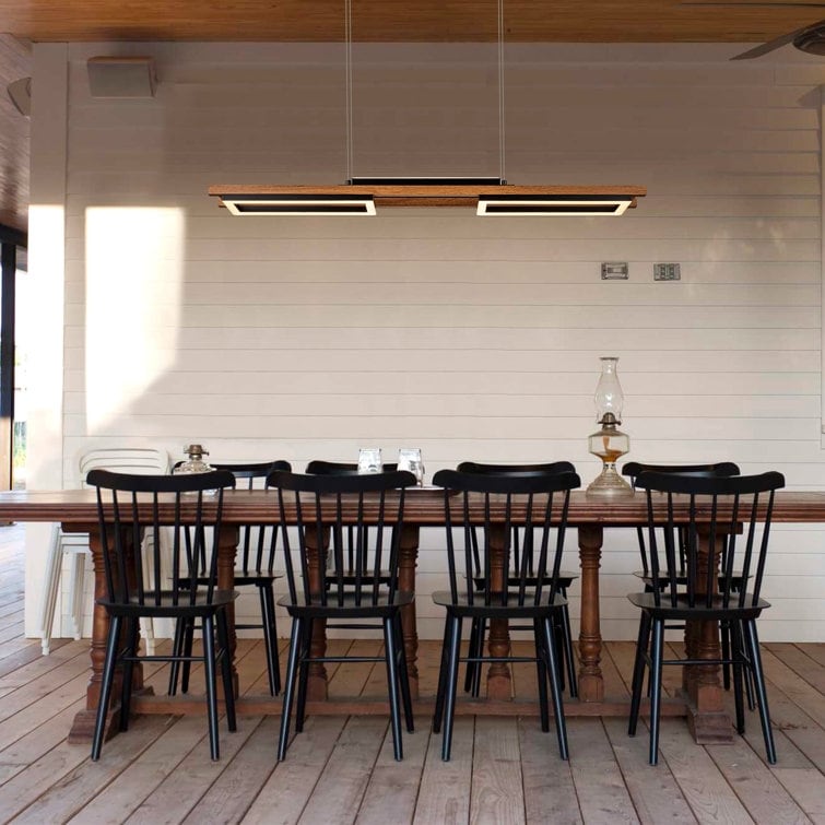 Lustre linéaire en bois à 3 ou 5 lumières LED intégrées pour îlot de cuisine