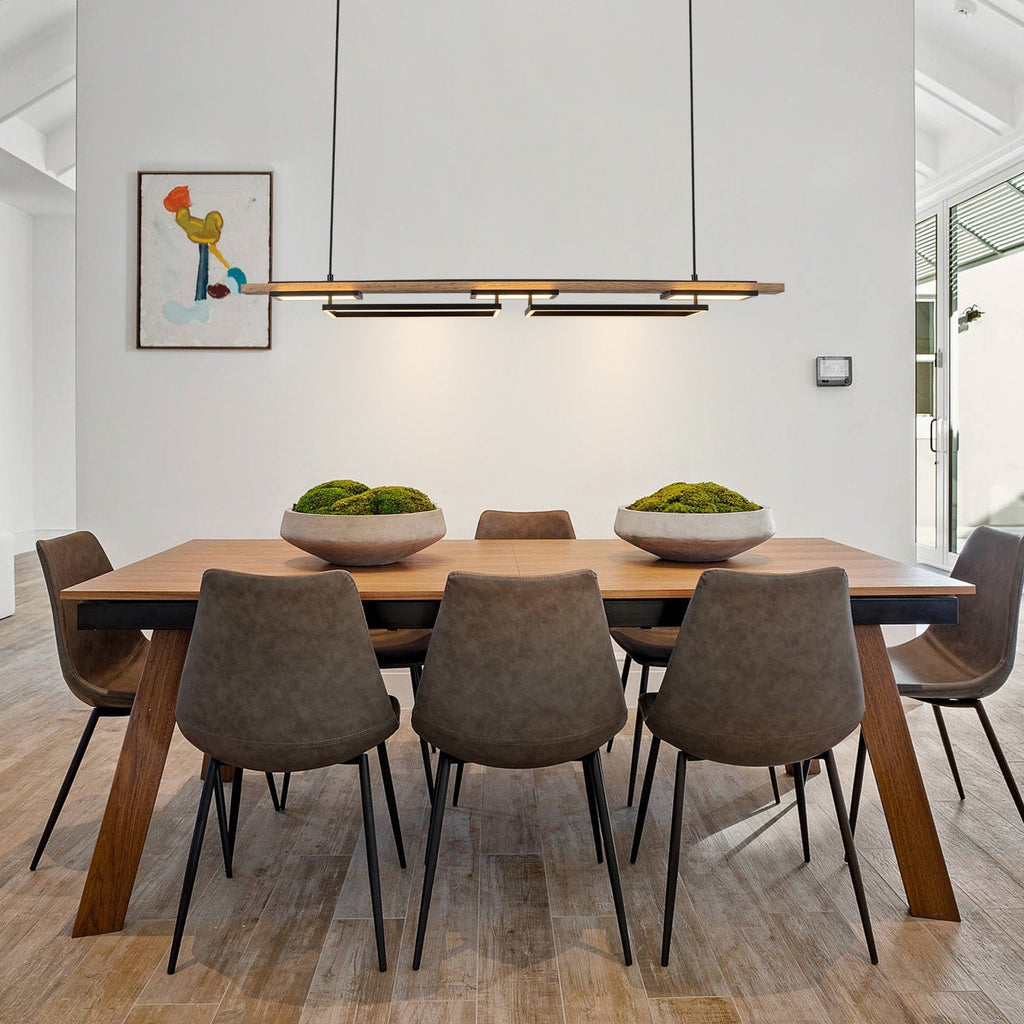 Lustre linéaire en bois à 3 ou 5 lumières LED intégrées pour îlot de cuisine