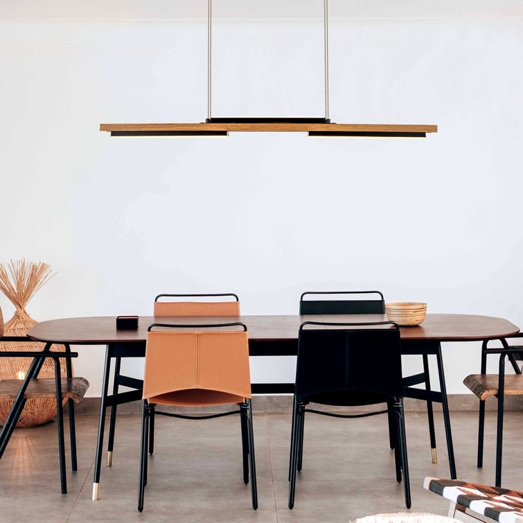 Lustre linéaire en bois à 3 ou 5 lumières LED intégrées pour îlot de cuisine