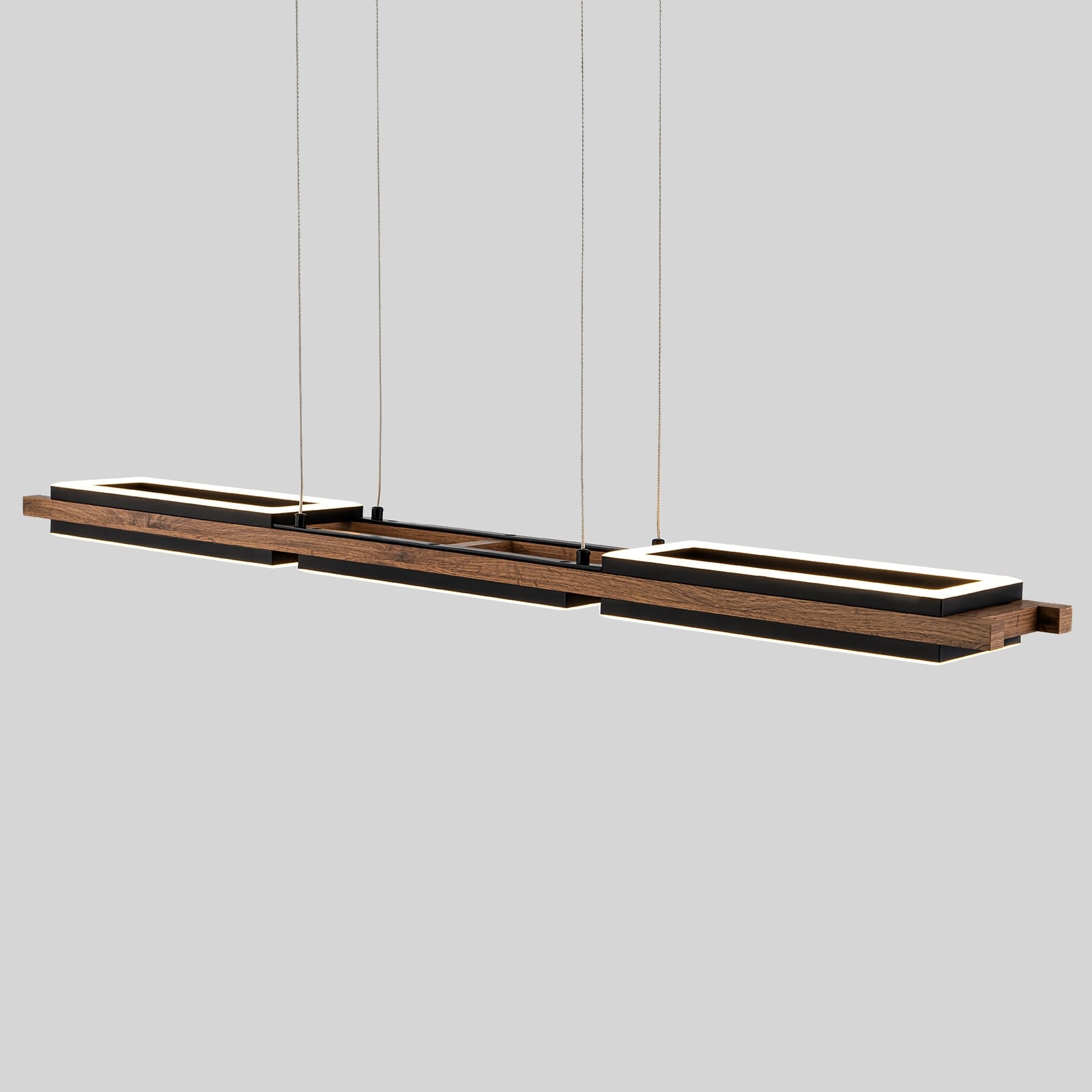 Lustre linéaire en bois à 3 ou 5 lumières LED intégrées pour îlot de cuisine