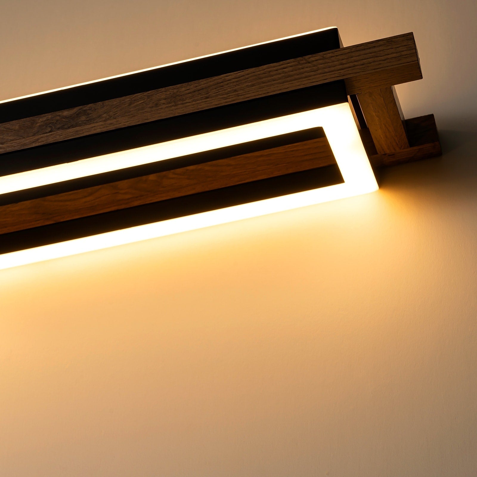 Lustre linéaire en bois à 3 ou 5 lumières LED intégrées pour îlot de cuisine