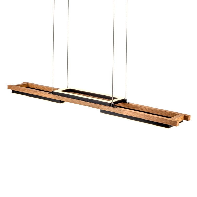 Lustre linéaire en bois à 3 ou 5 lumières LED intégrées pour îlot de cuisine