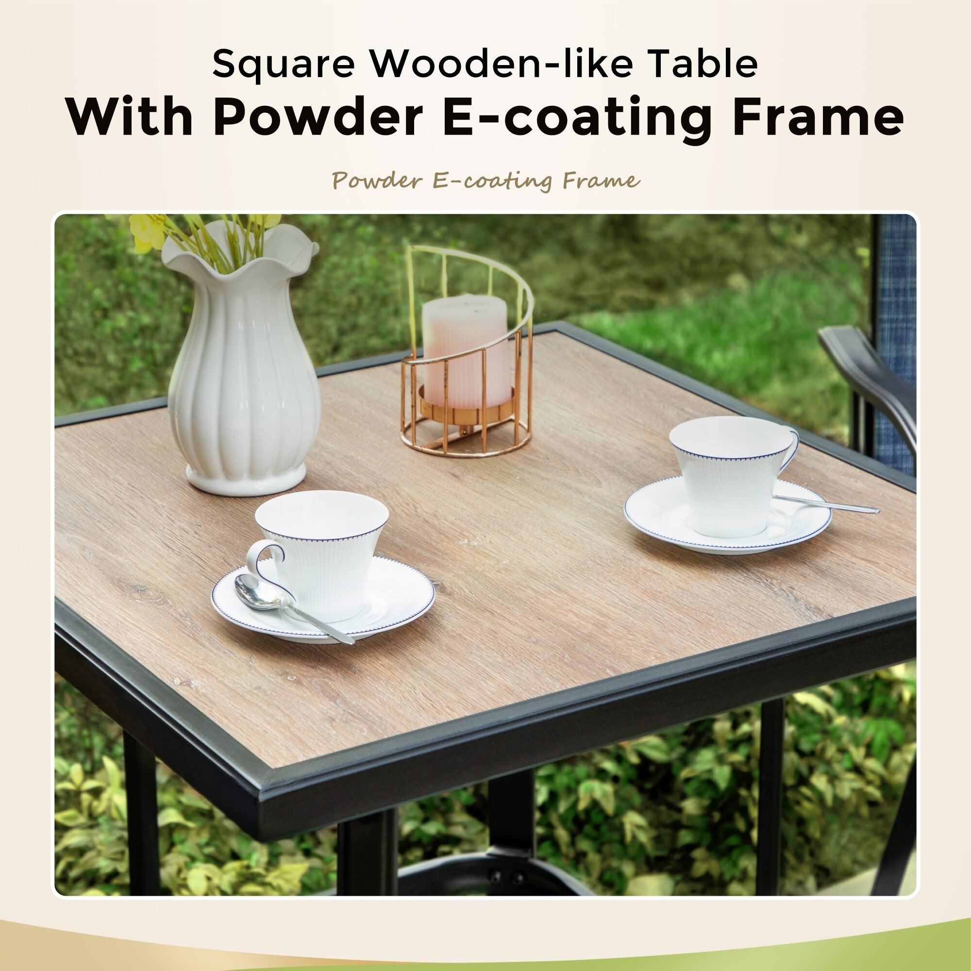 3/5-Piece Patio Bar Stool Set Wood-look Table & Grey Textilene Sling Fabric Swivel Bar Stools