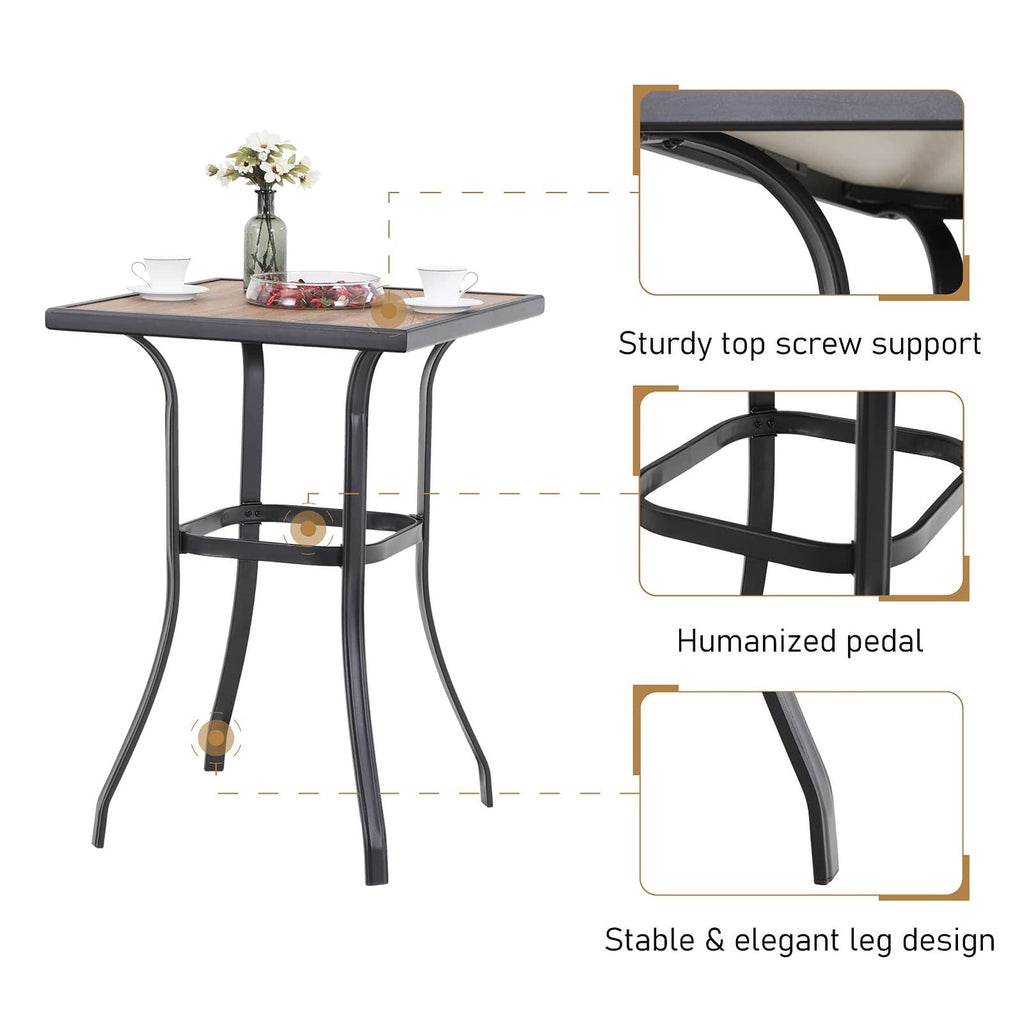 3/5-Piece Patio Bar Stool Set Wood-look Table & Grey Textilene Sling Fabric Swivel Bar Stools