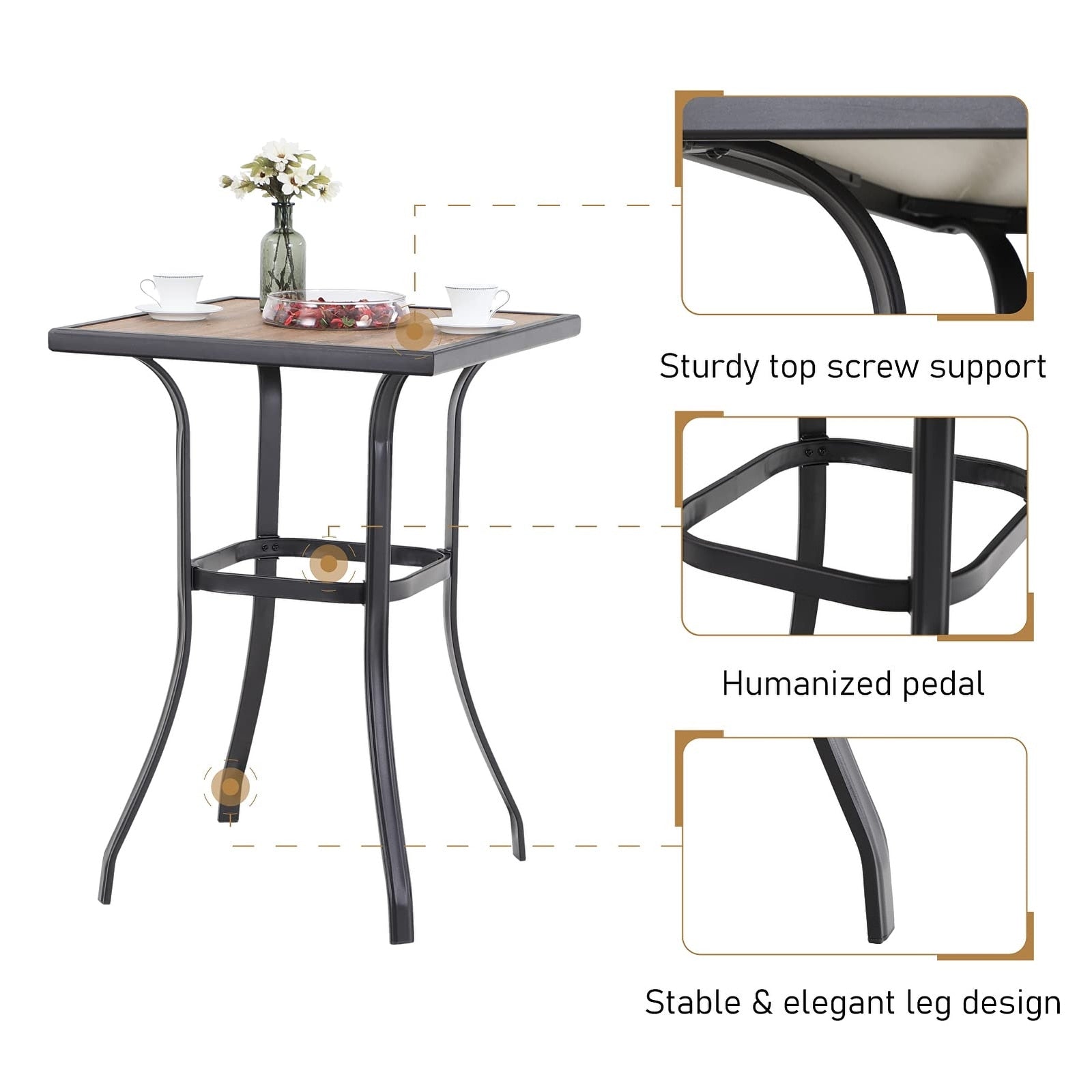 3/5-Piece Patio Bar Stool Set Wood-look Table & Grey Textilene Sling Fabric Swivel Bar Stools