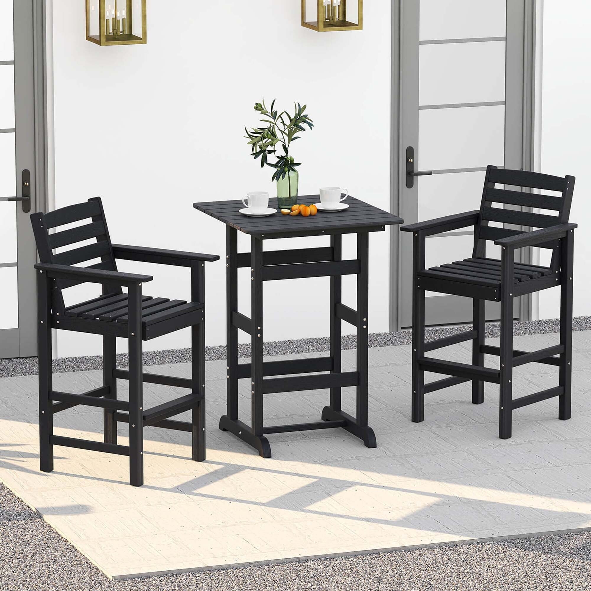3 PCS Patio HDPE Bistro Set Counter Height Bar Stools W/ Table Set