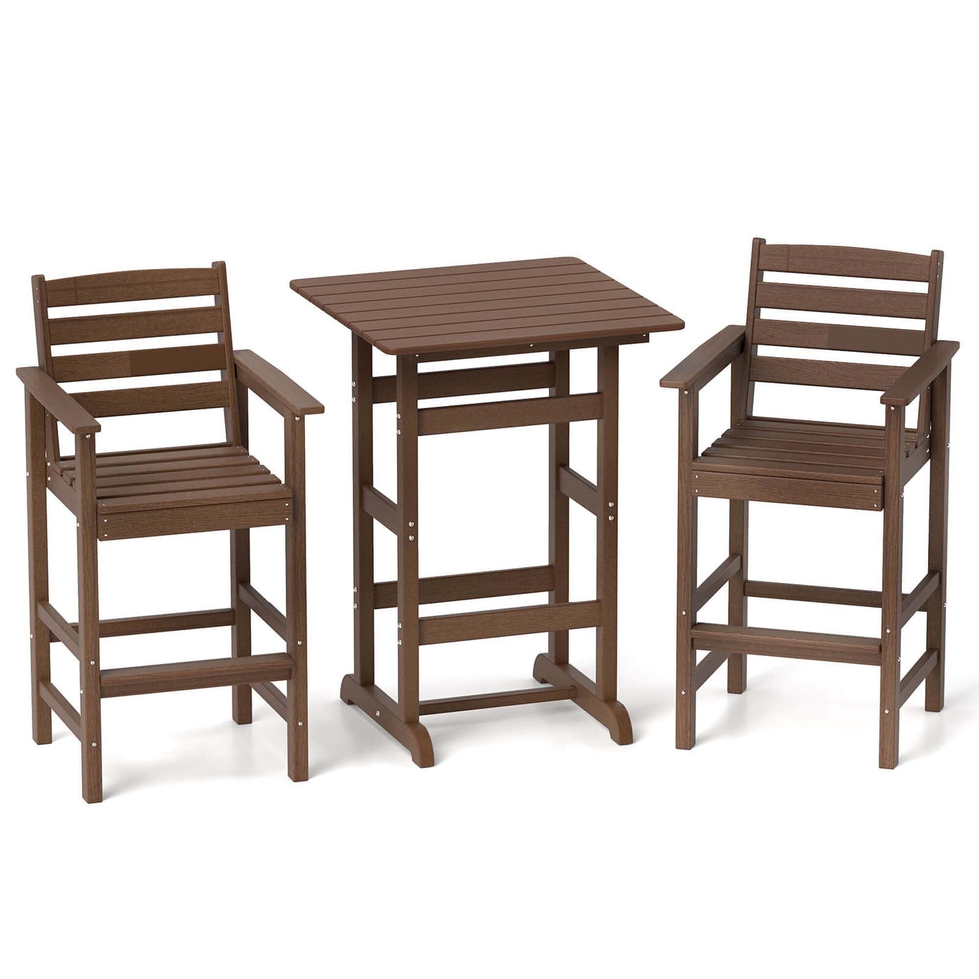 3 PCS Patio HDPE Bistro Set Counter Height Bar Stools W/ Table Set