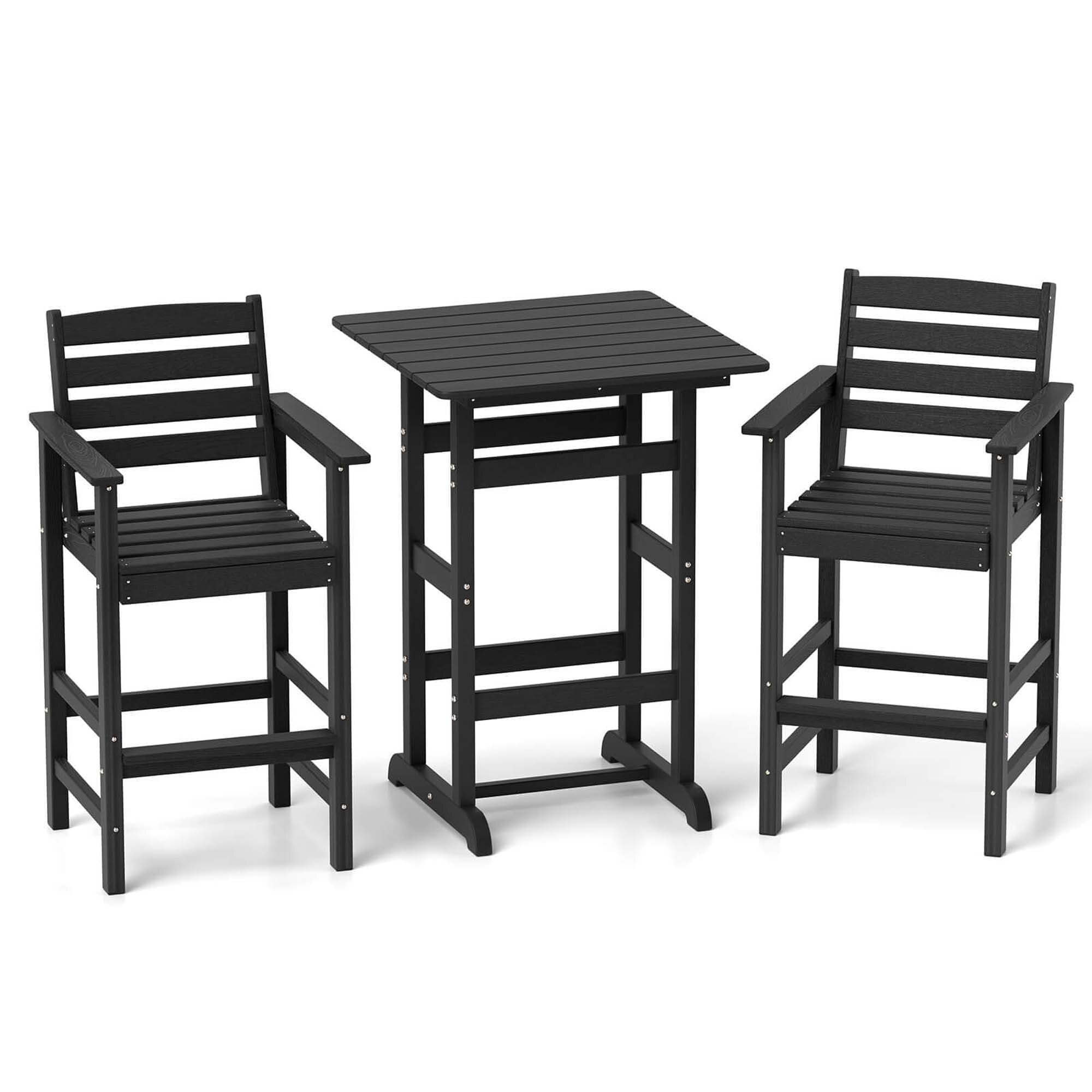 3 PCS Patio HDPE Bistro Set Counter Height Bar Stools W/ Table Set