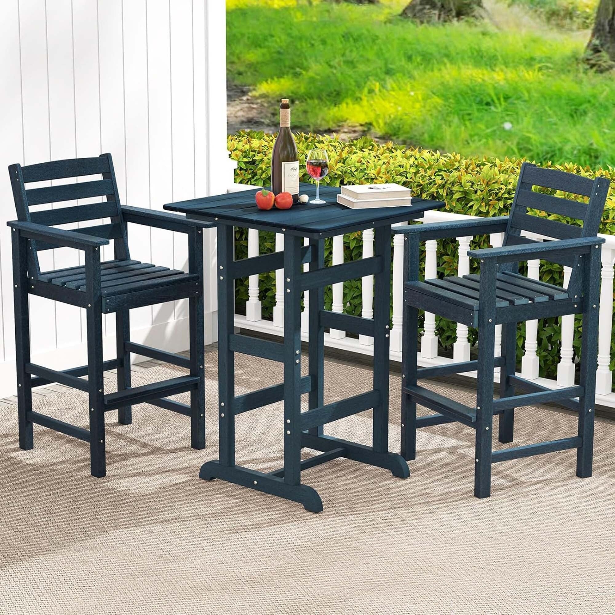 3 PCS Patio HDPE Bistro Set Counter Height Bar Stools W/ Table Set