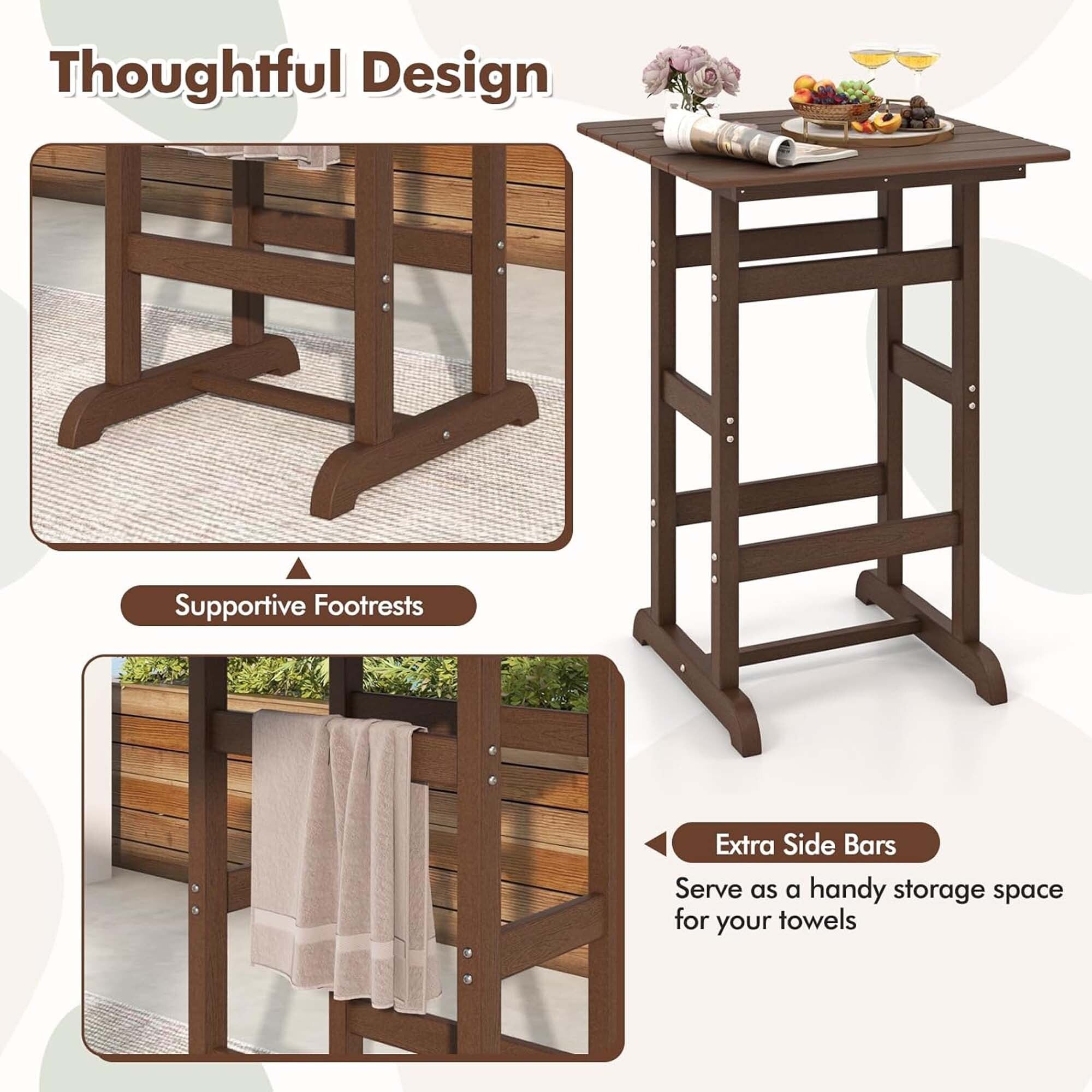 3 PCS Patio HDPE Bistro Set Counter Height Bar Stools W/ Table Set