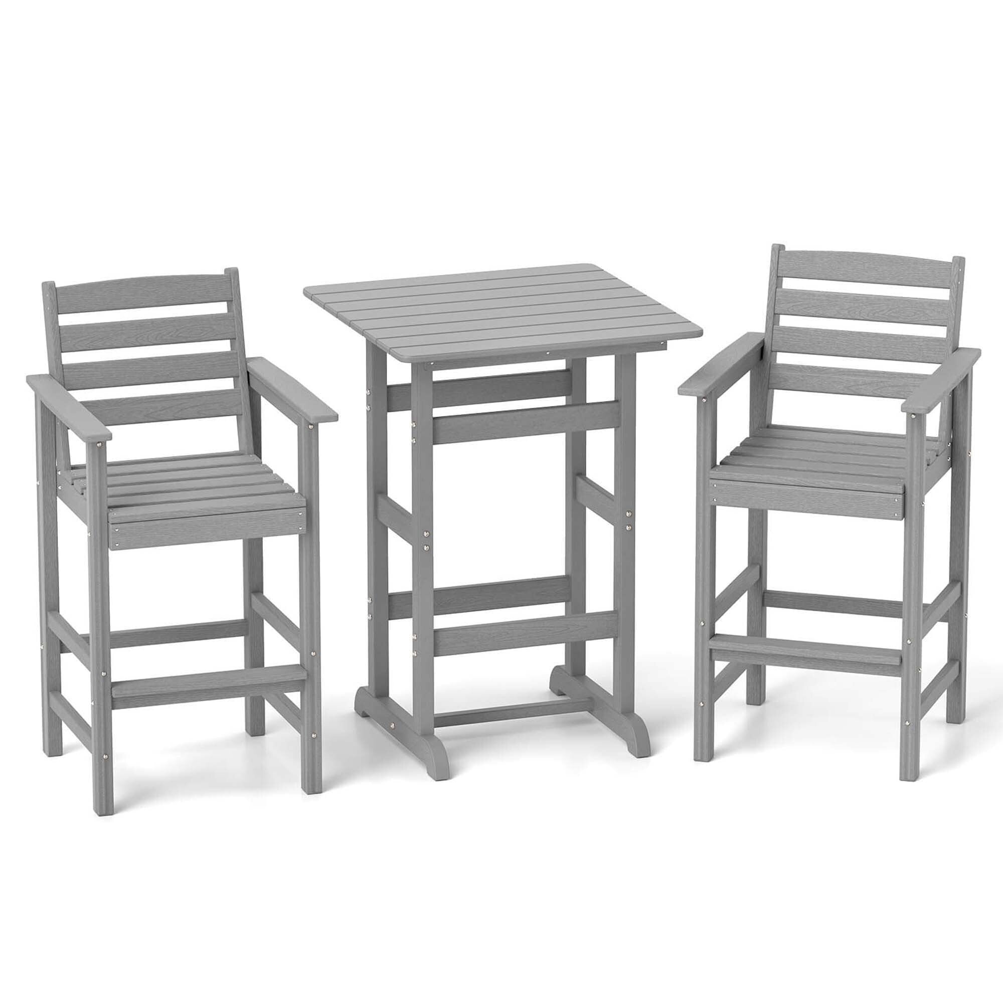 3 PCS Patio HDPE Bistro Set Counter Height Bar Stools W/ Table Set