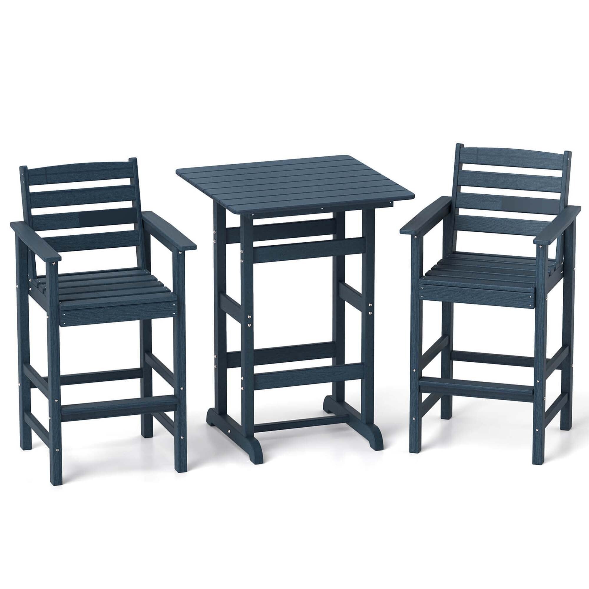 3 PCS Patio HDPE Bistro Set Counter Height Bar Stools W/ Table Set